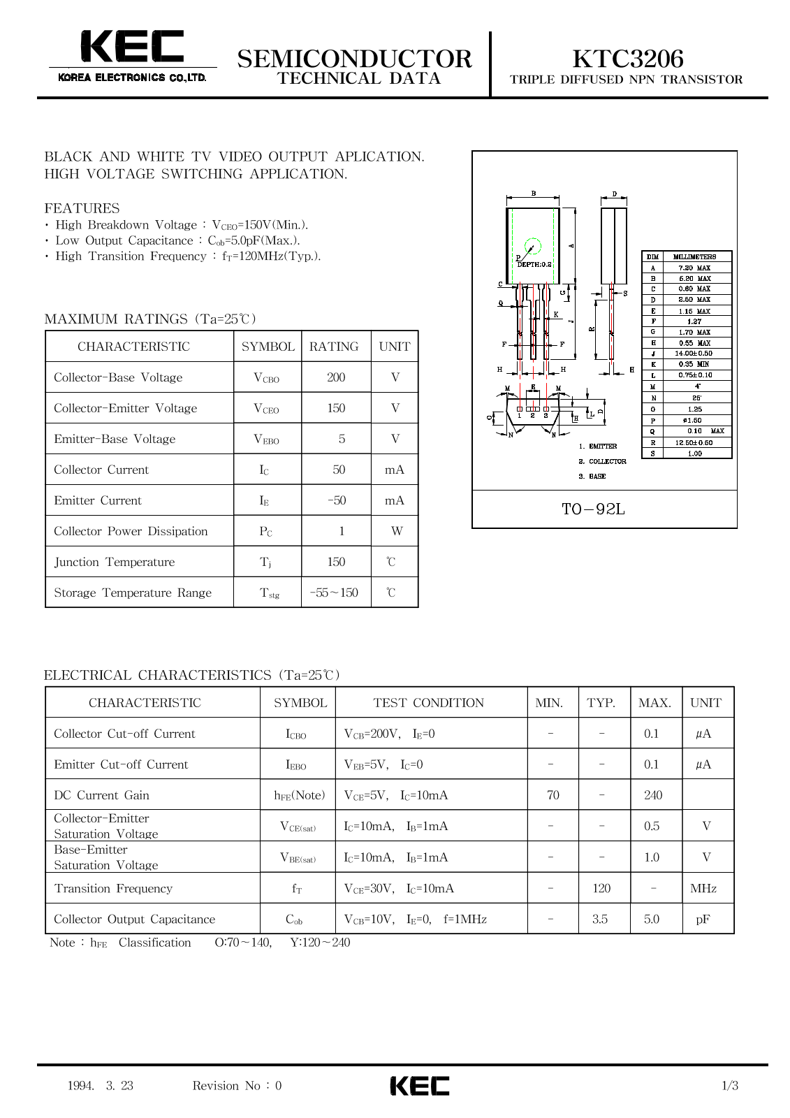 KEC KTC3206 Datasheet