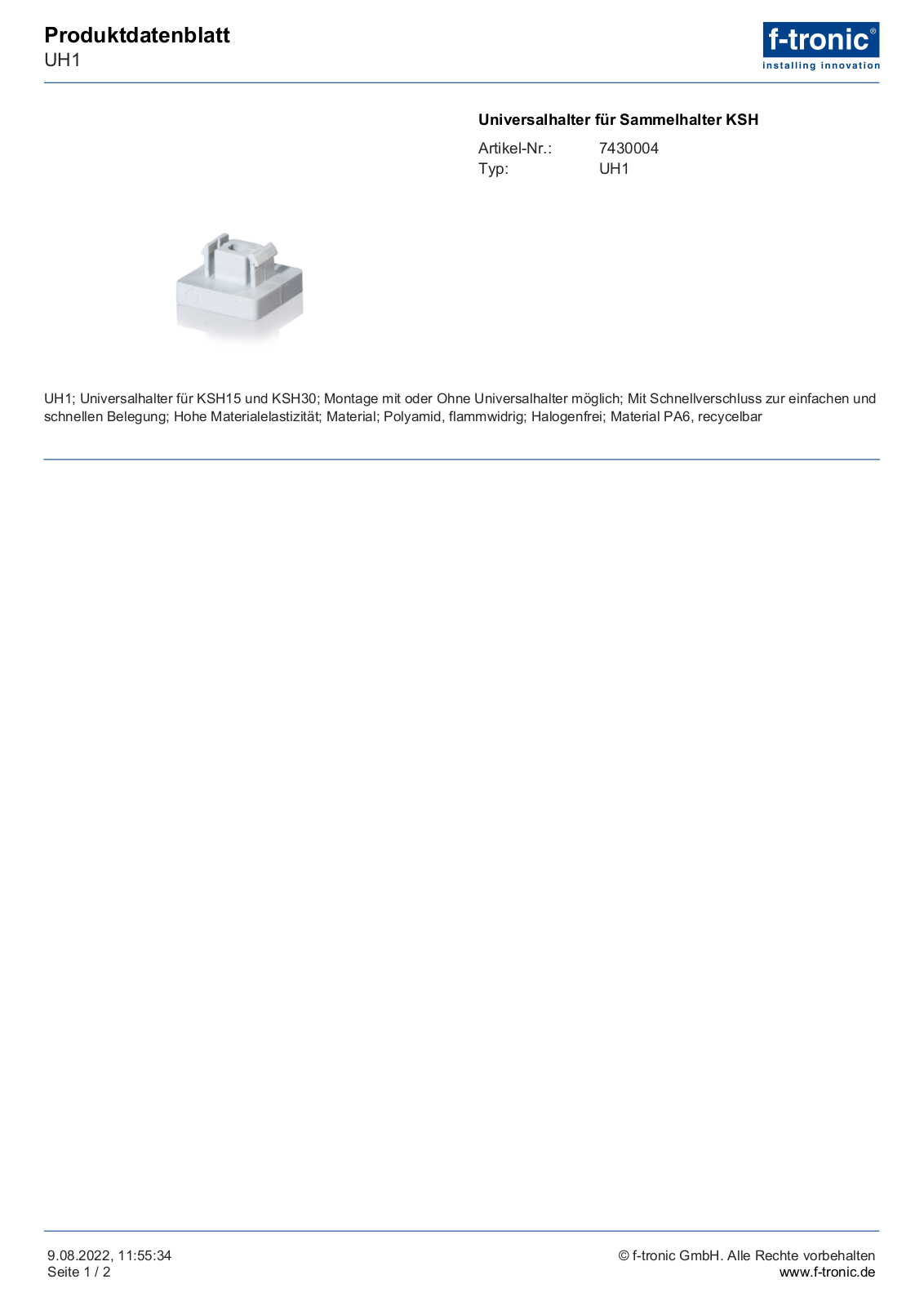 F-TRONIC EL KSH UH1 Datasheet - ManualMachine.com