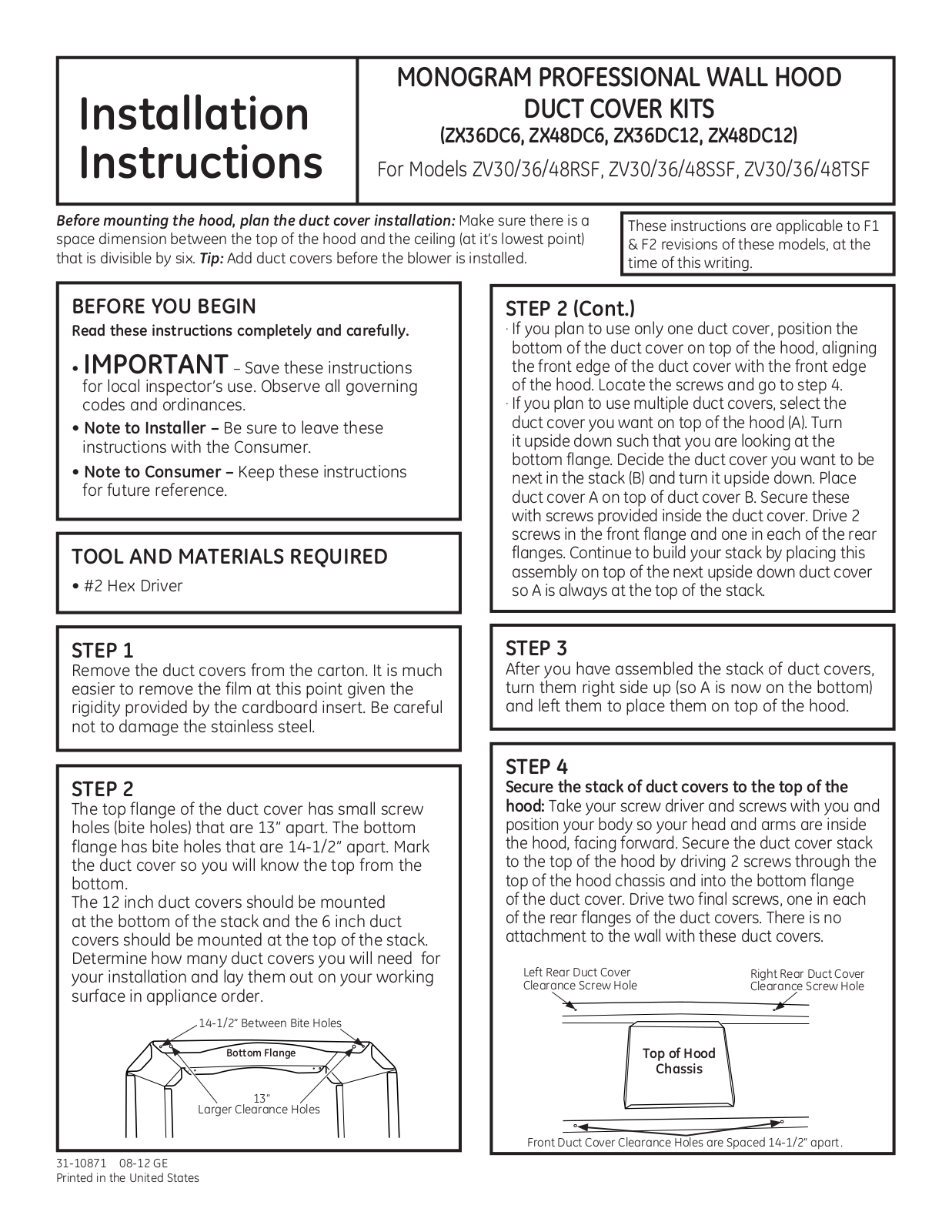 Monogram ZX48DC6, ZX36DC6 Installation Manual