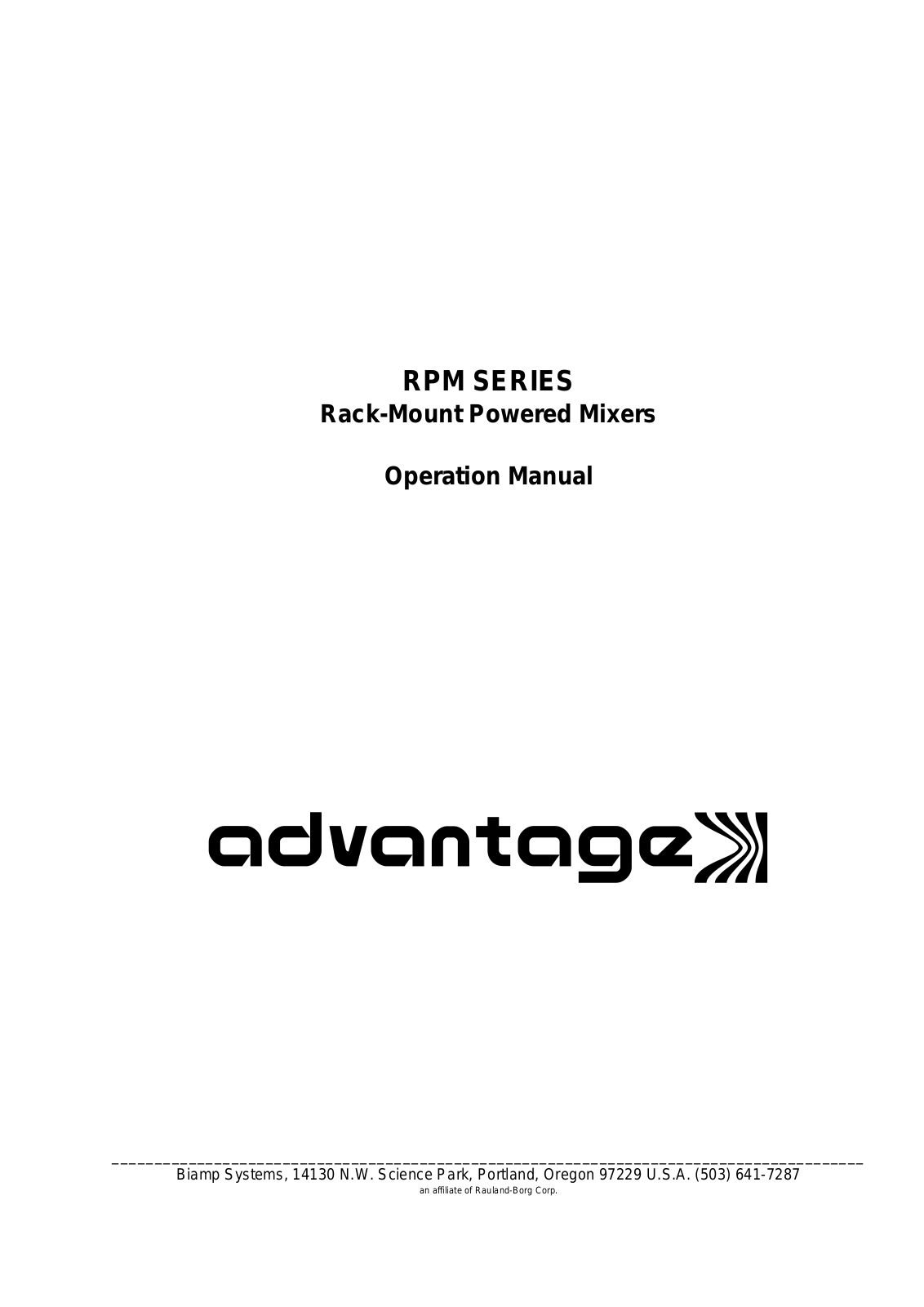 Biamp Advantage RPM Operation Manual - ManualMachine.com