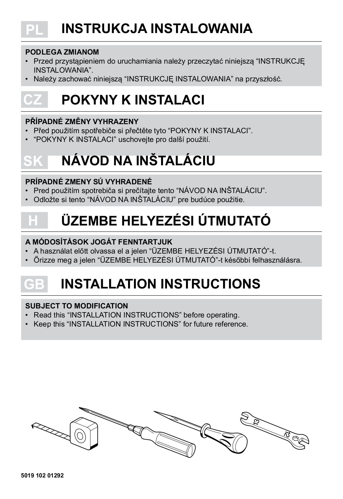 WHIRLPOOL AWOC 0614 Installation Instructions