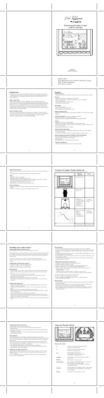 Cresta PWS720 User Manual