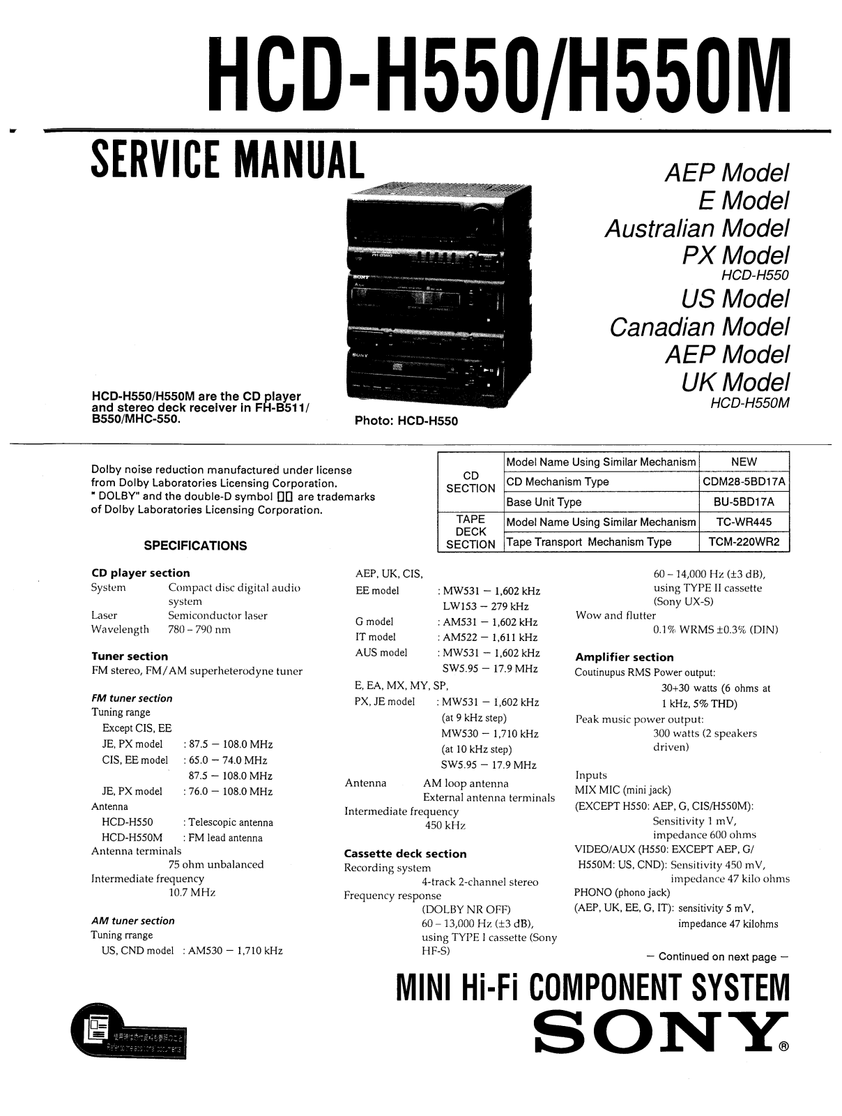 Sony hcd-h550 Schematic