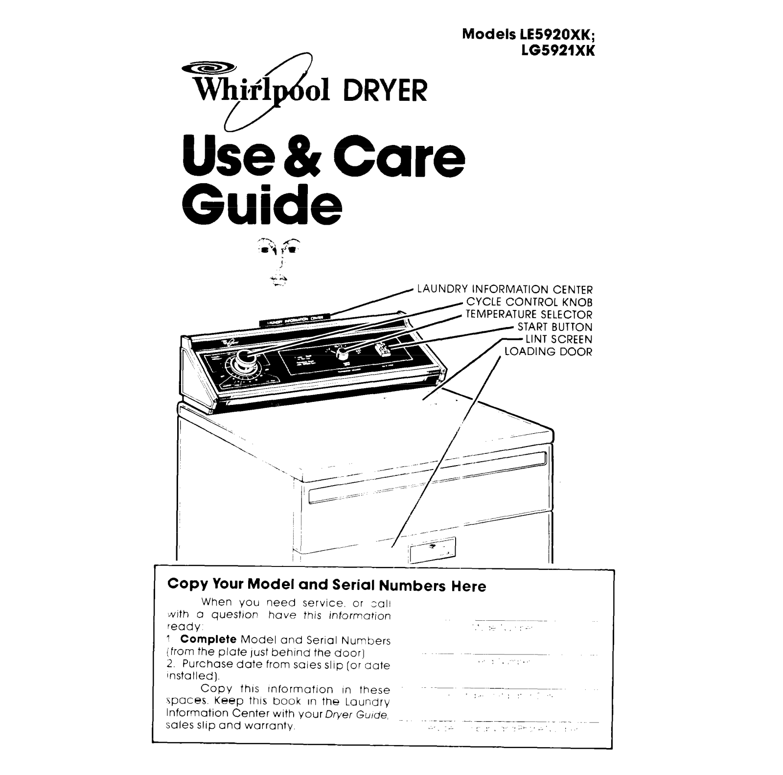 Whirlpool LE5920XK, LG5921XK User Manual