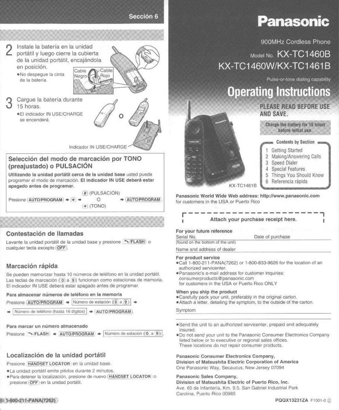 Panasonic KX-TC1461B, KX-TC1460W User Manual