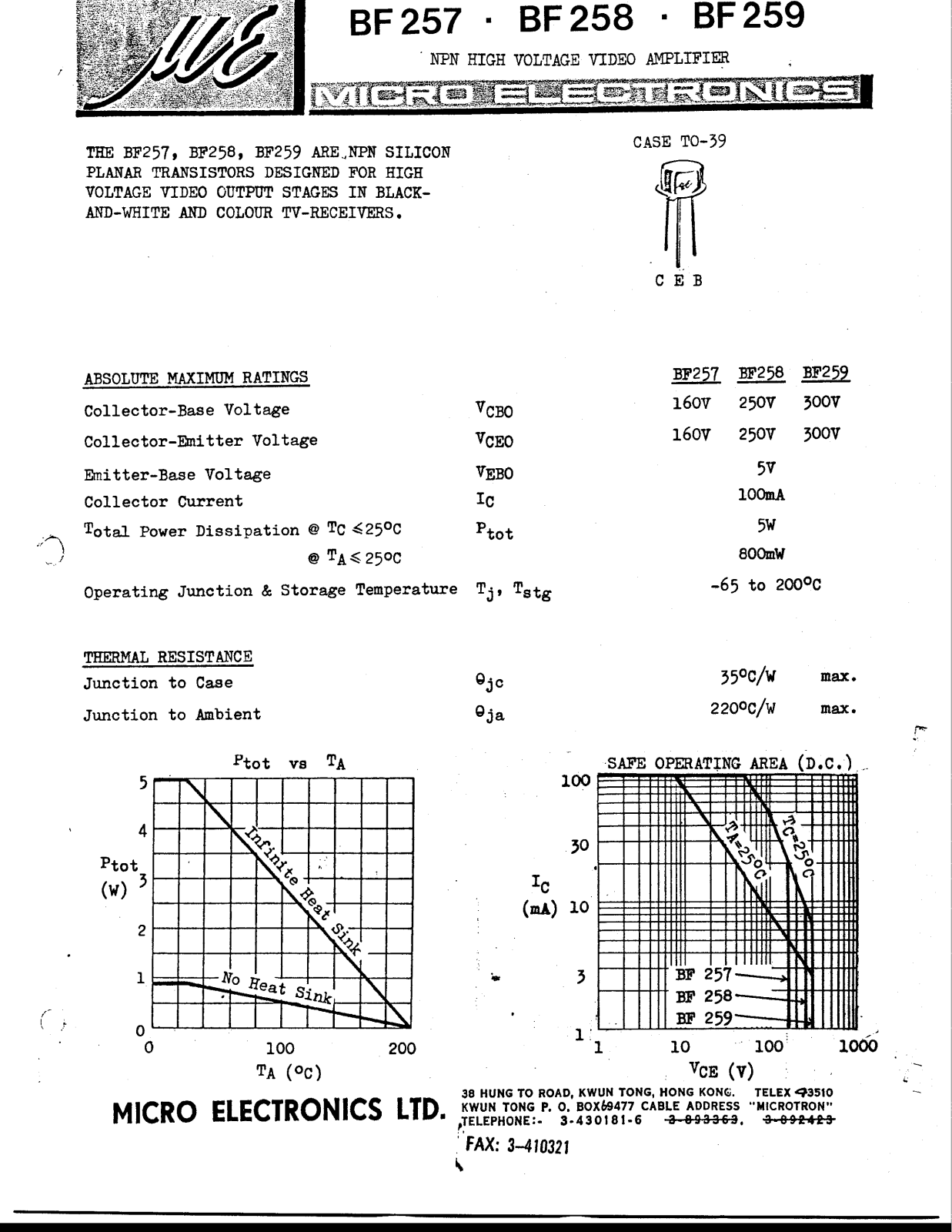 ME BF257, BF259, BF258 Datasheet