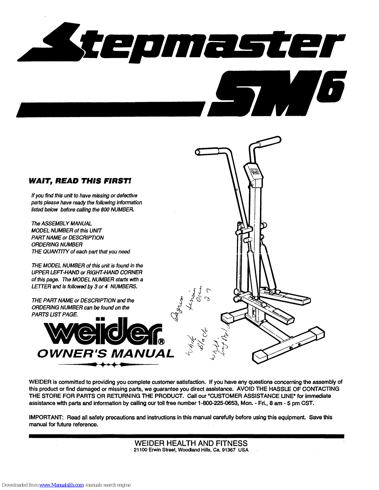 Weider SM6 Owner's Manual