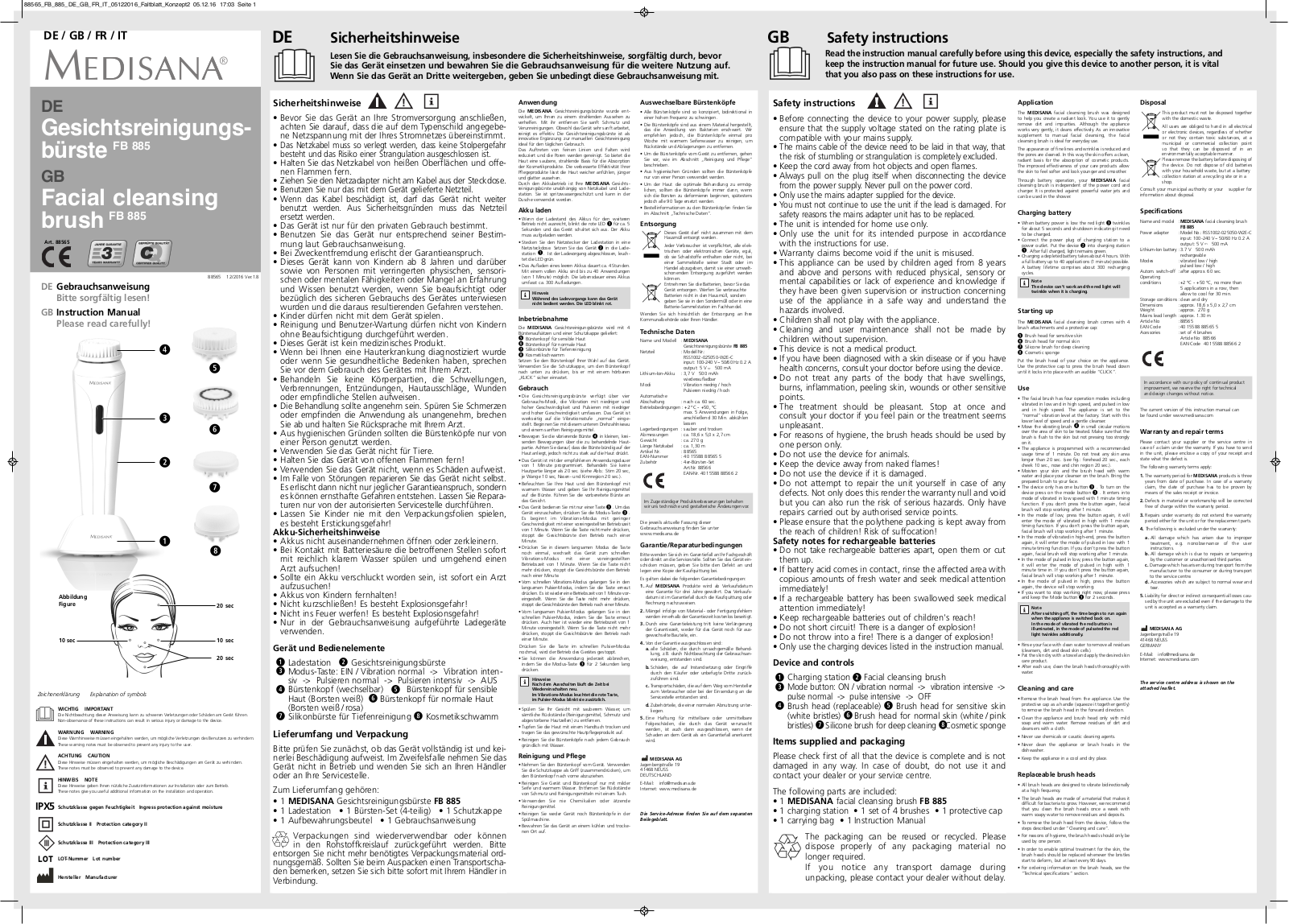 Medisana FB 885 operation manual