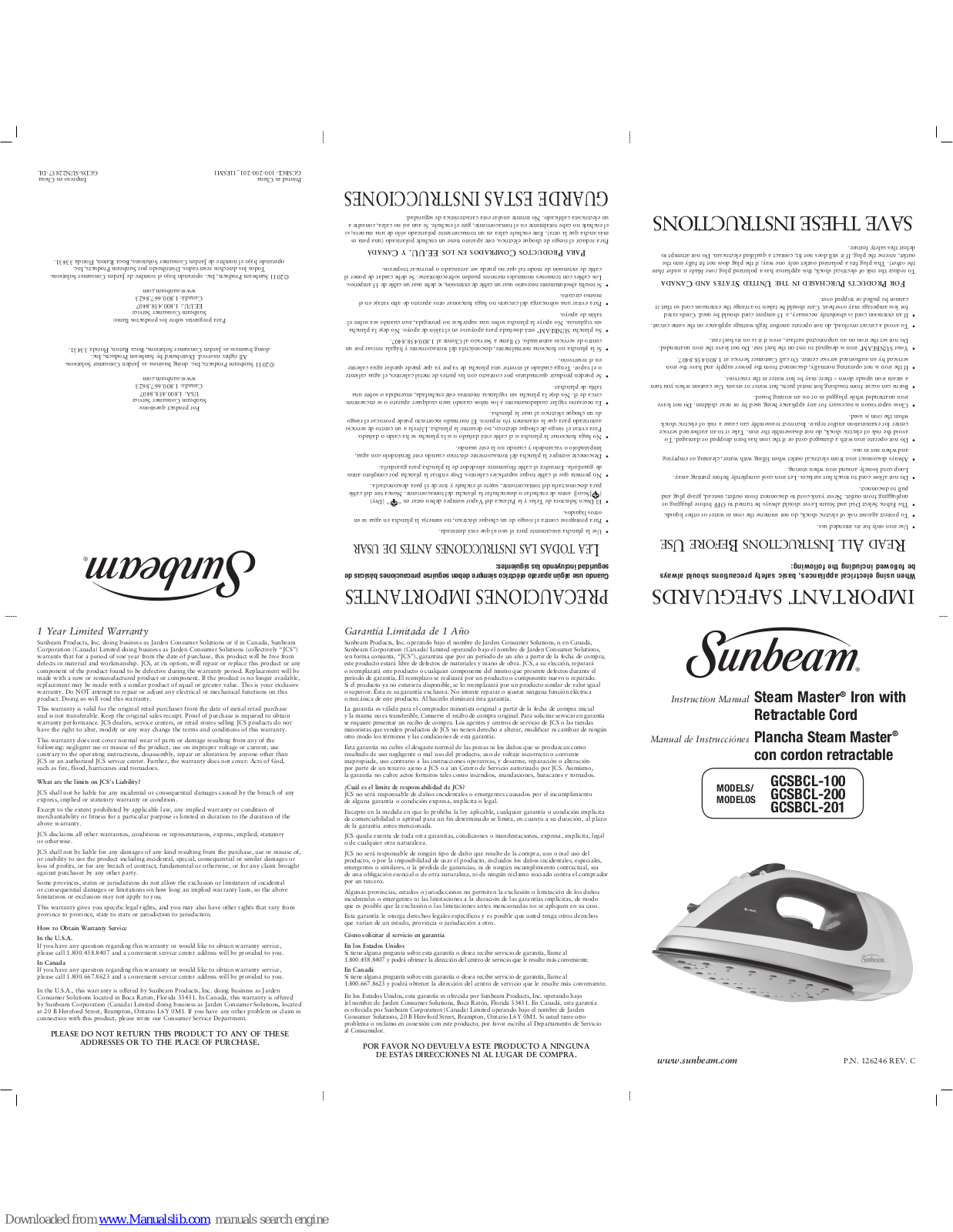 Sunbeam GCSBCL-100, GCSBCL-200 Instruction Manual