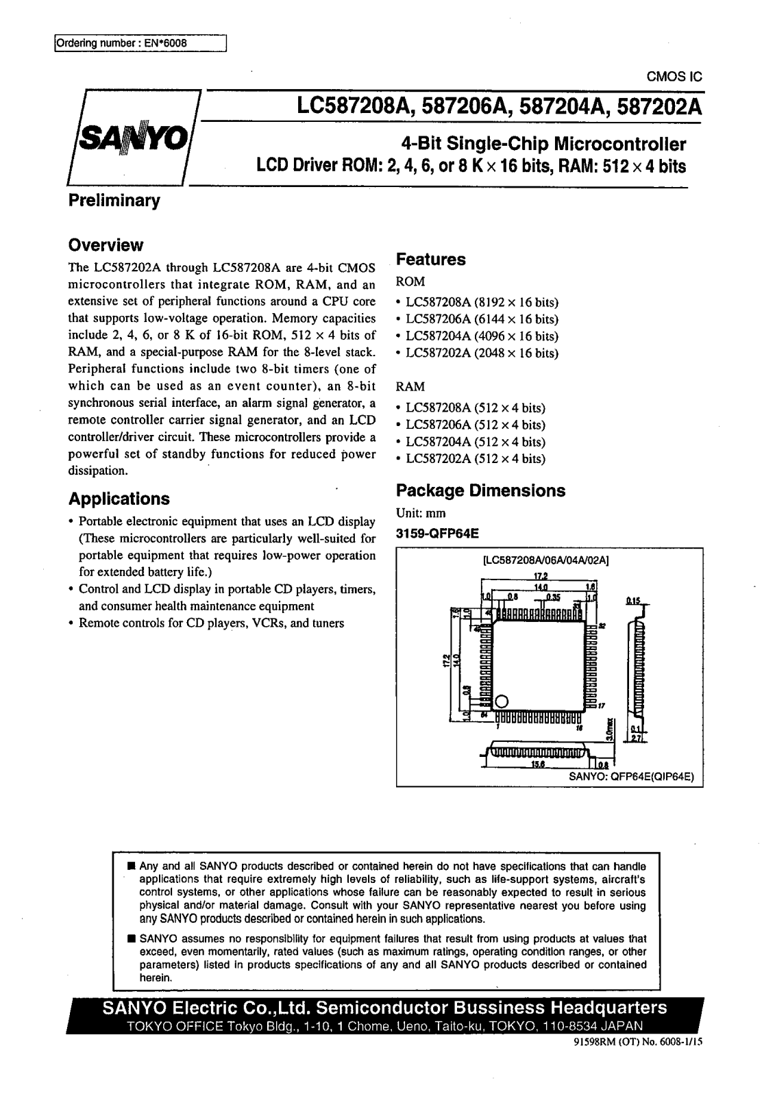 SANYO LC587208A, LC587204A Datasheet