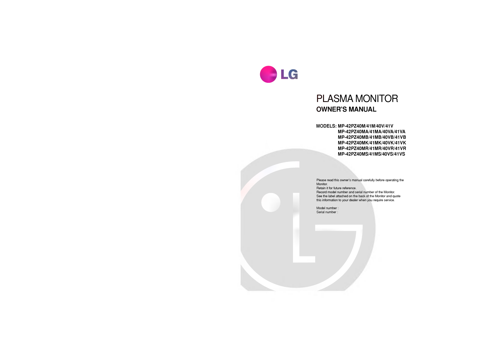 LG MP-42PZ41M Owner's Manual