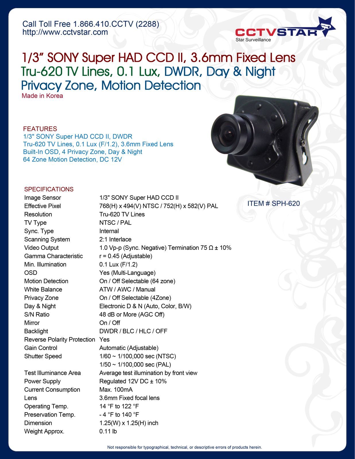 CCTV Star SPH-620 Specsheet