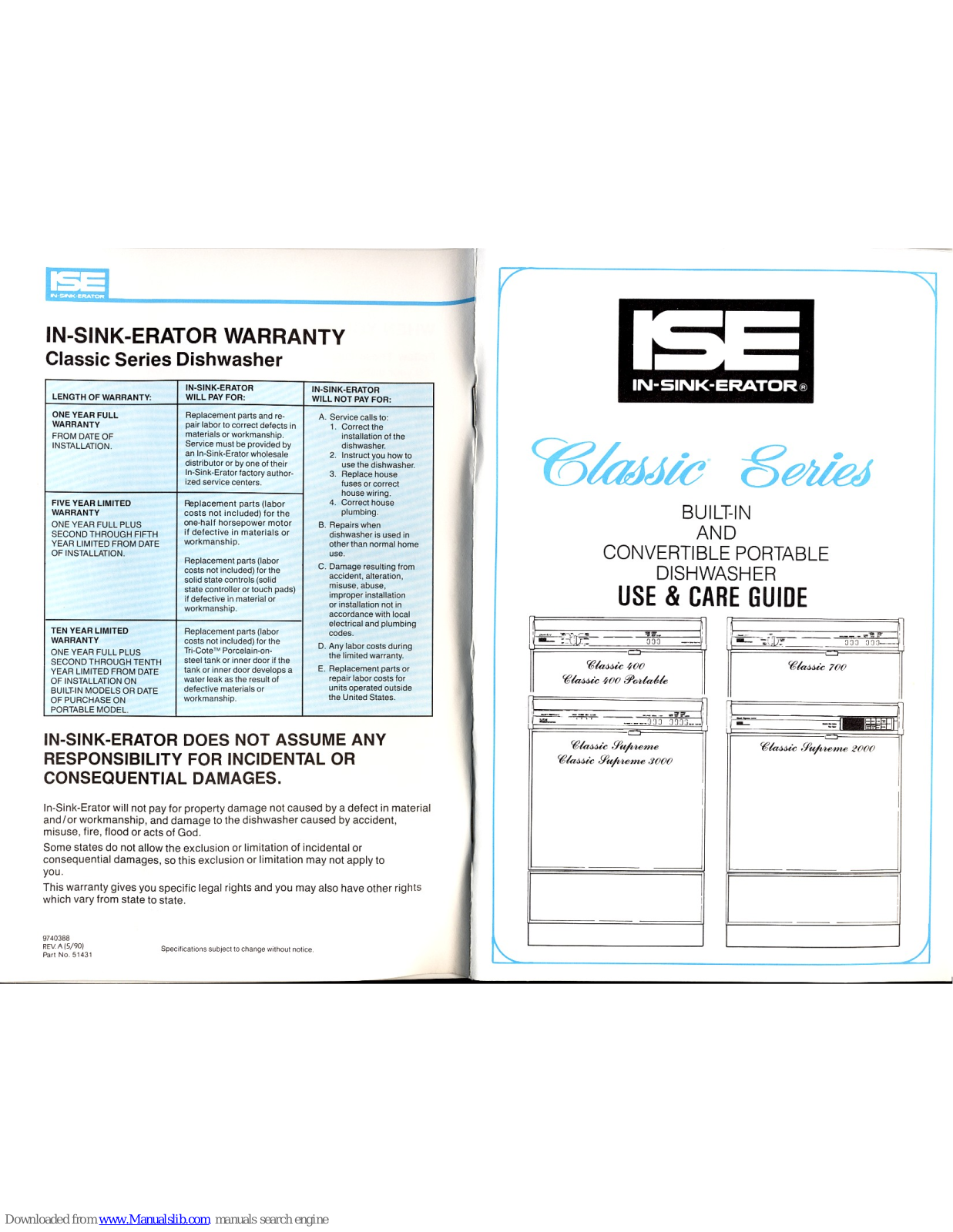 ISE Classic 400, Classic 700, Classic Supreme 2000, Classic Supreme, Classic Supreme 3000 Use & Care Manual