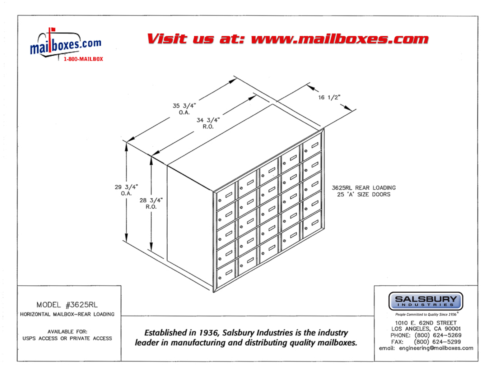 Salsbury Industries 3625ZRU, 3625ZRP User Manual