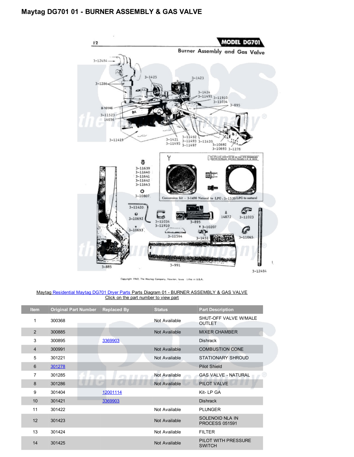 Maytag DG701 Parts Diagram