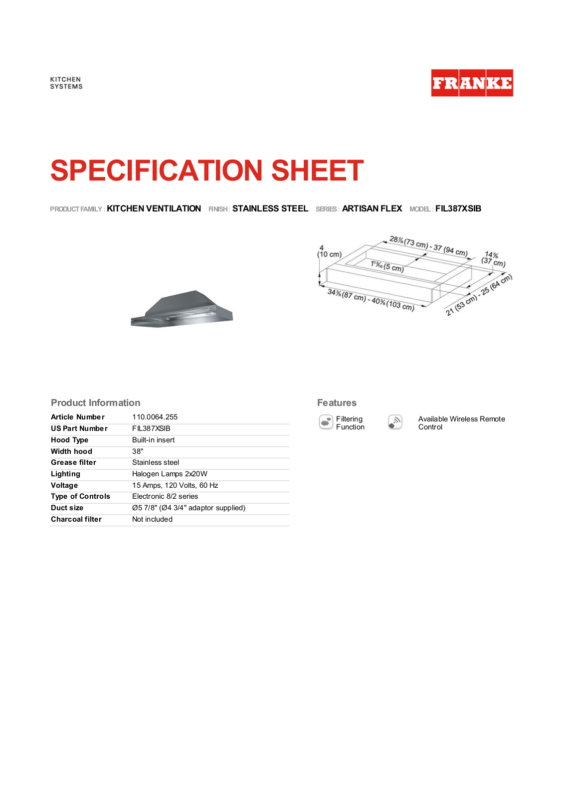 Franke Foodservice FIL387XSIB User Manual