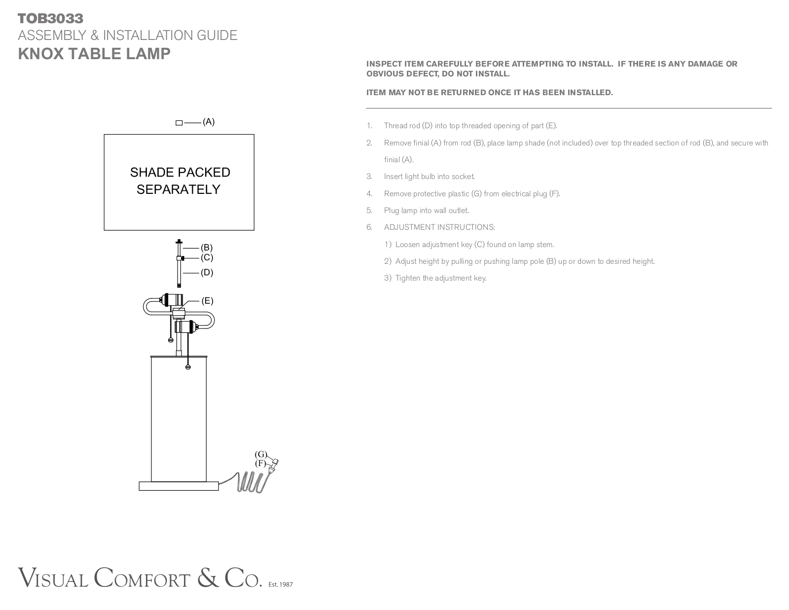 Visual Comfort TOB3033 Assembly Instruction - ManualMachine.com