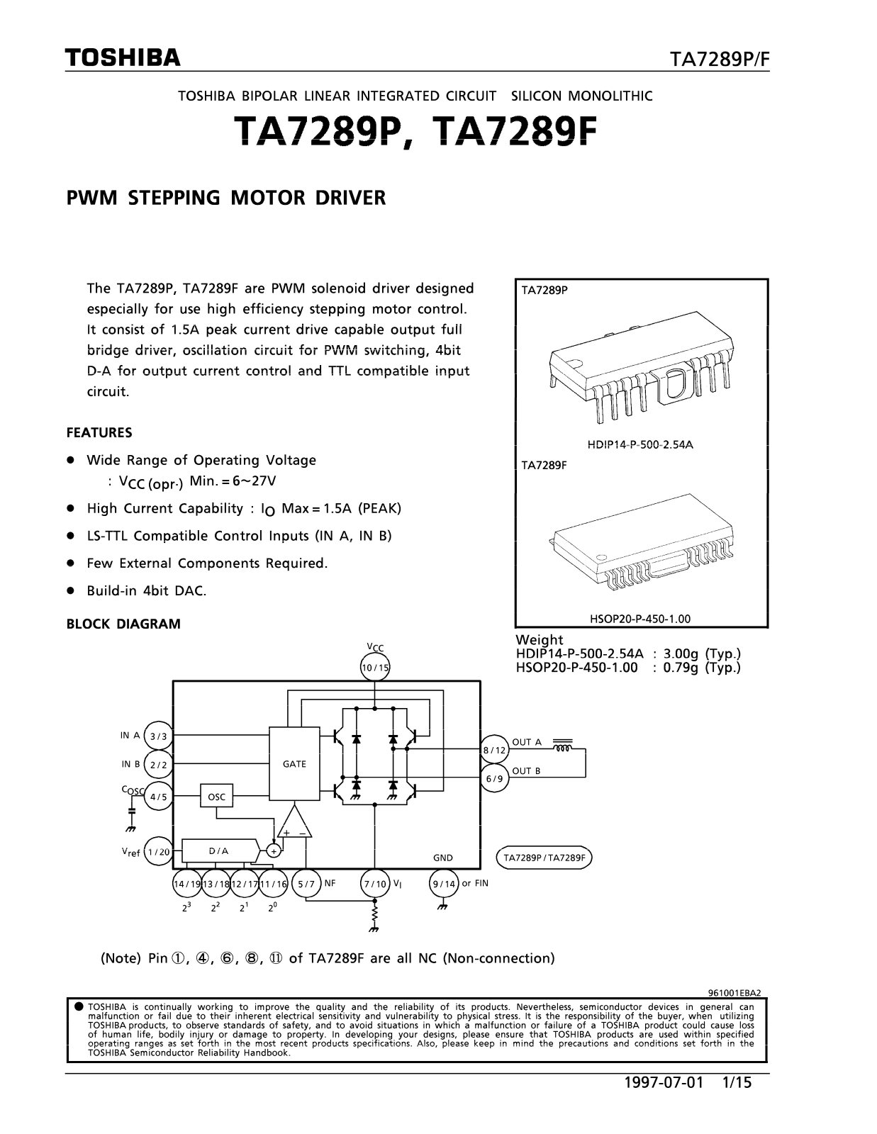 Toshiba TA7289P, TA7289F Datasheet