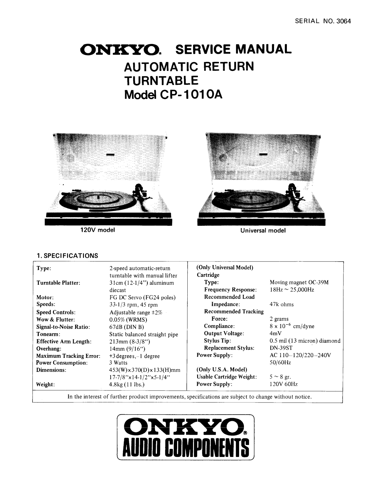 Onkyo CP-1010-A Service manual