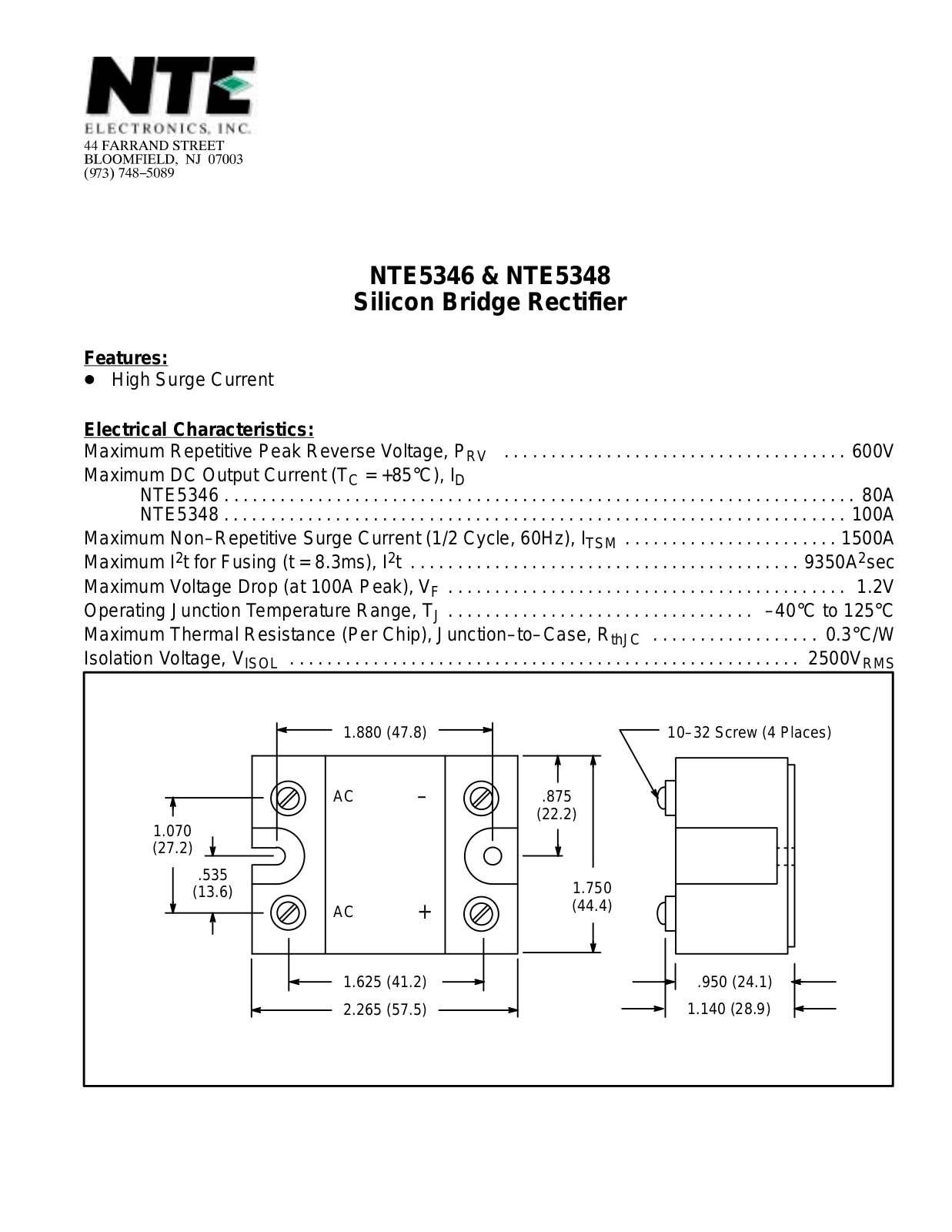 Datasheet NTE5348, NTE5346 Datasheet (NTE) - ManualMachine.com