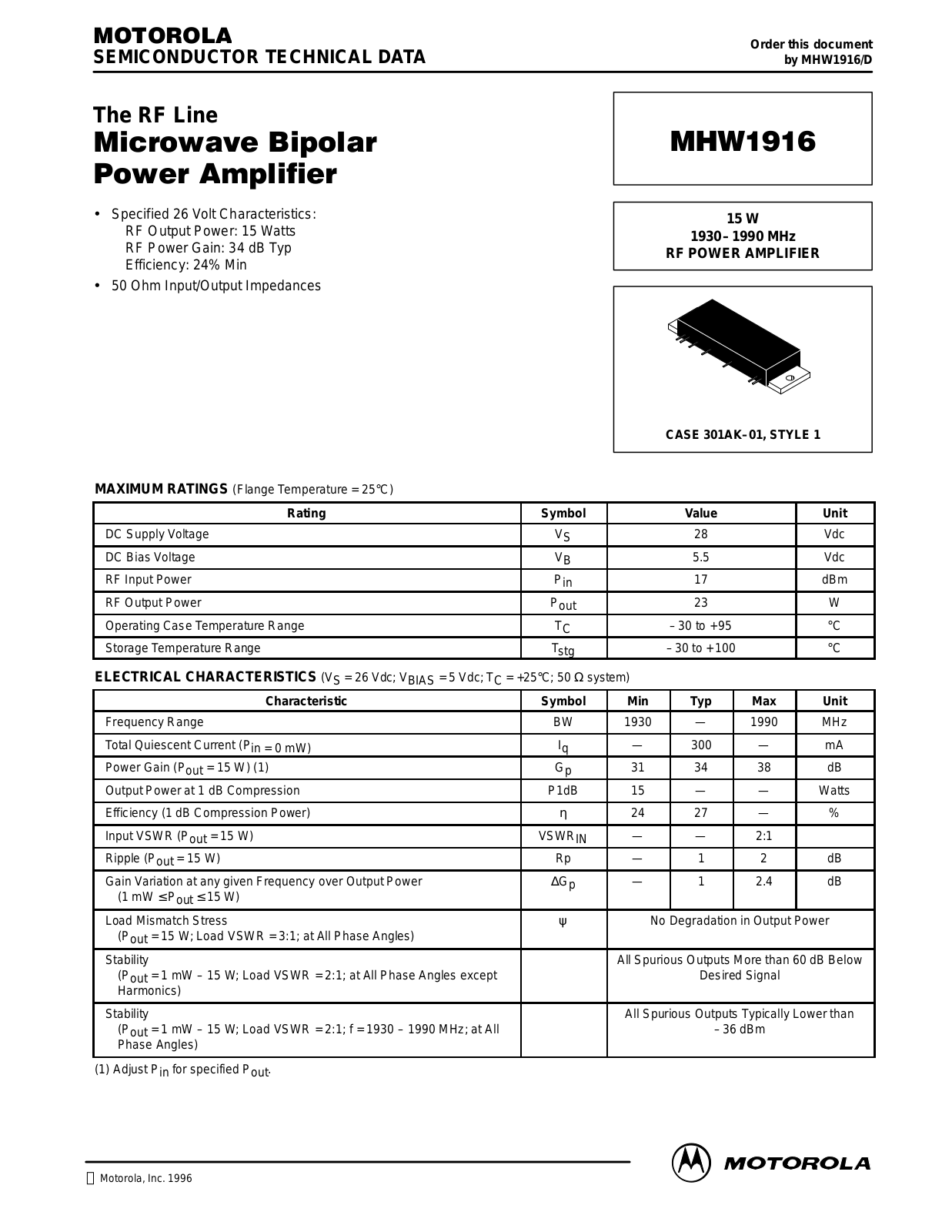 Motorola MHW1916 Datasheet