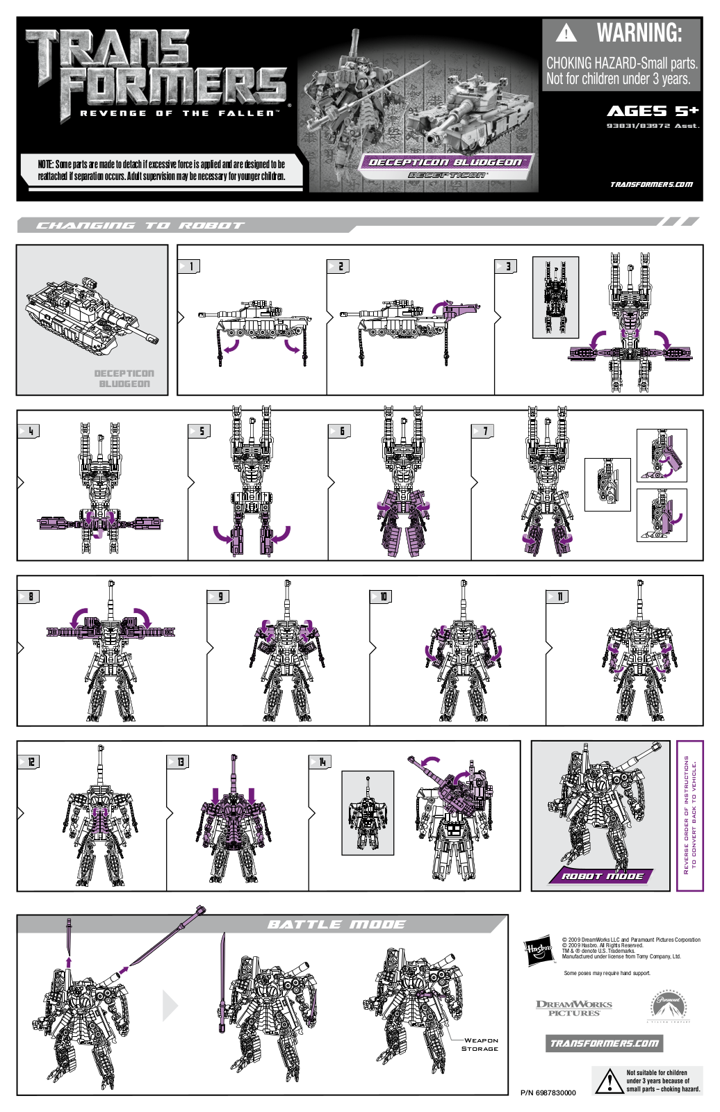 HASBRO Transformers ROTF Bludgeon User Manual