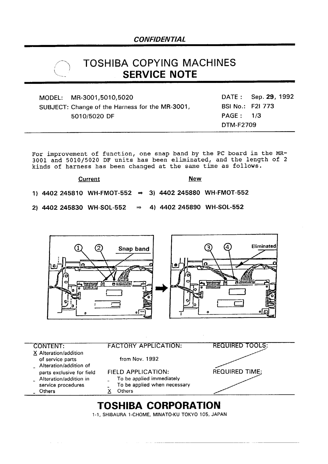 Toshiba f2i773 Service Note