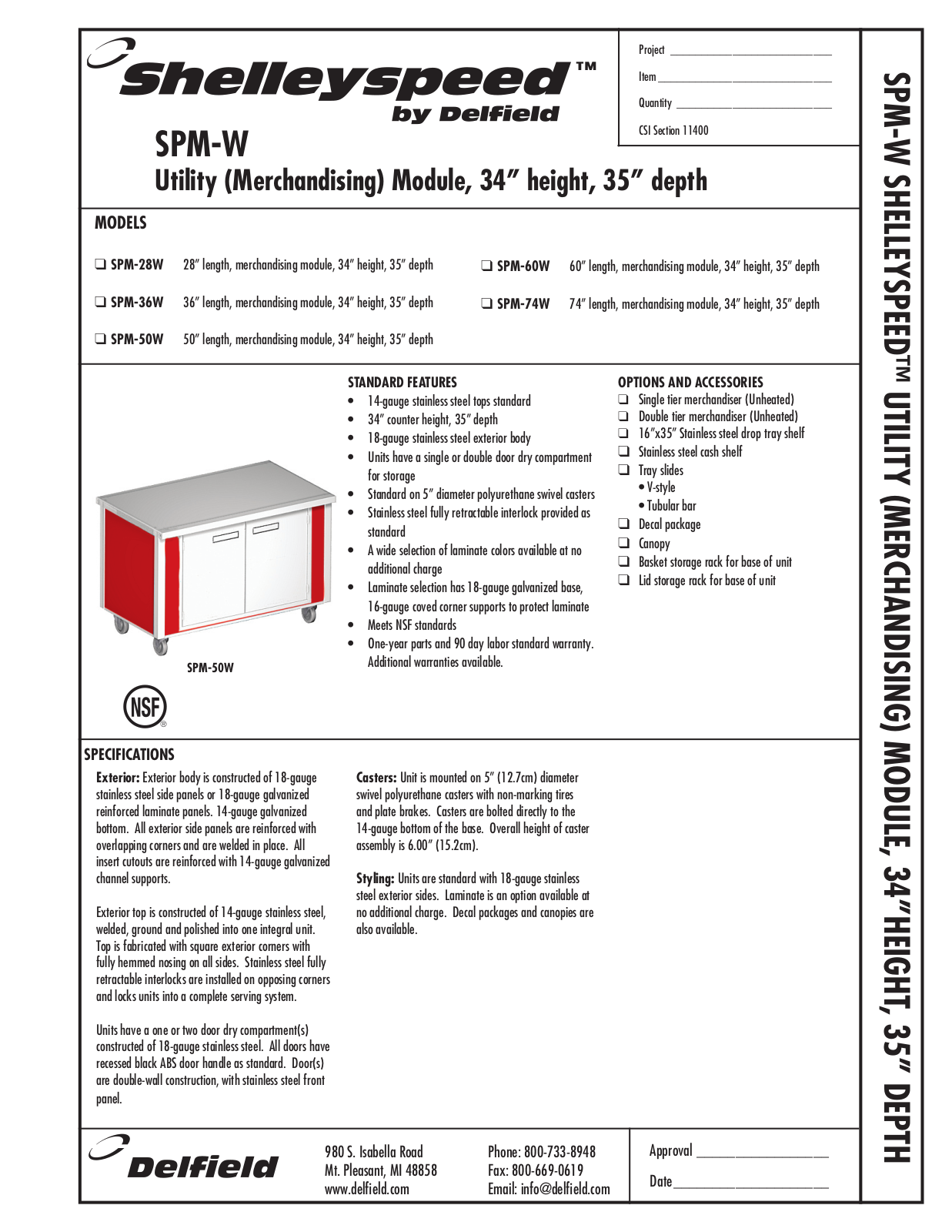 Shelley SPM-W Specifications