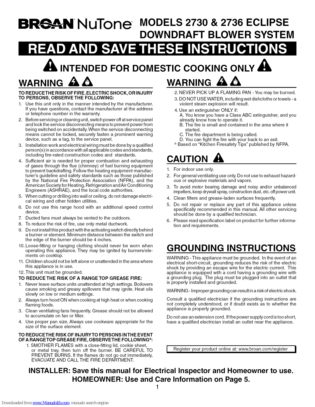 Broan Nutone 2730, Nutone 2736 Instructions Manual - ManualMachine.com