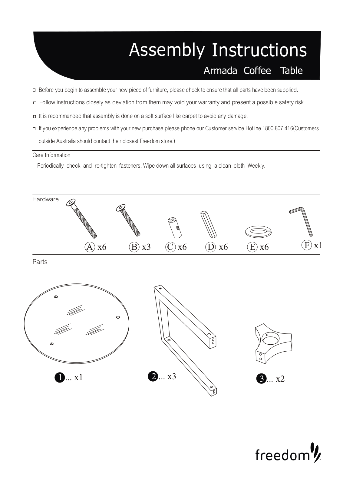 Freedom Armada Coffee Table Assembly Instruction