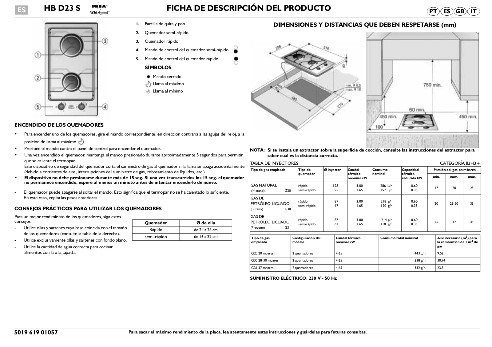 Whirlpool HB D23 S PROGRAM CHART