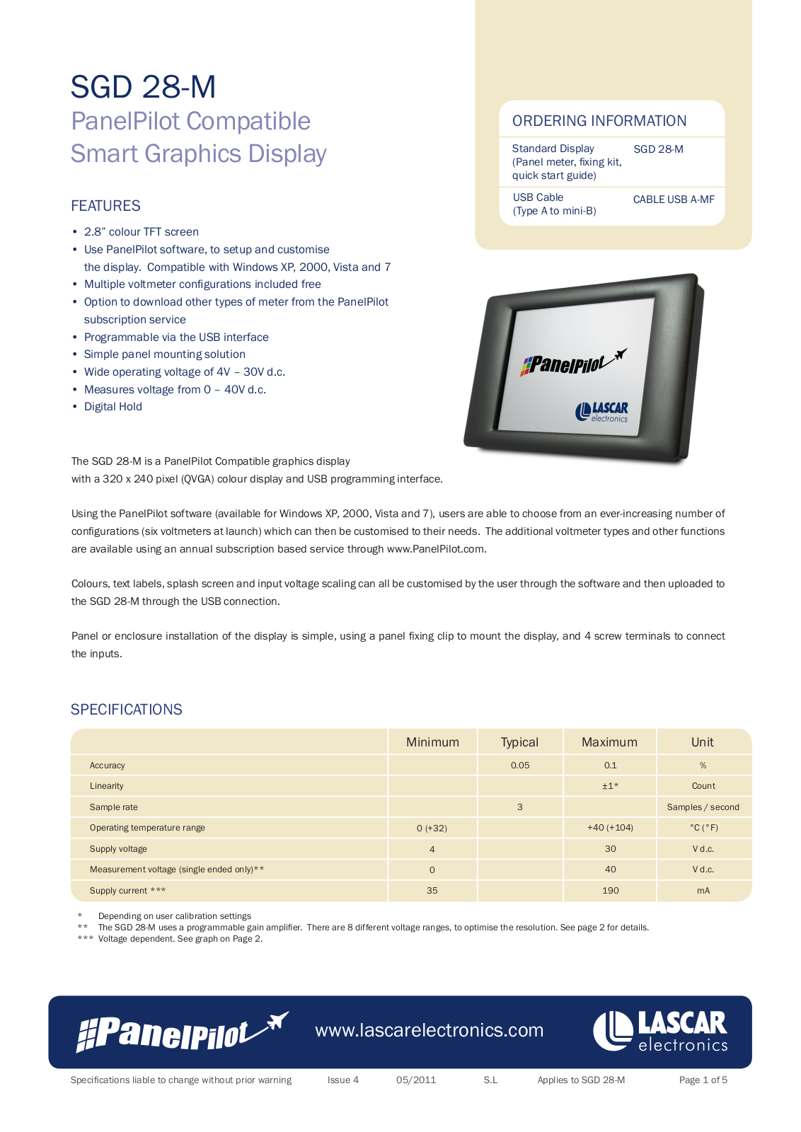 Lascar SGD 28-M Data Sheet