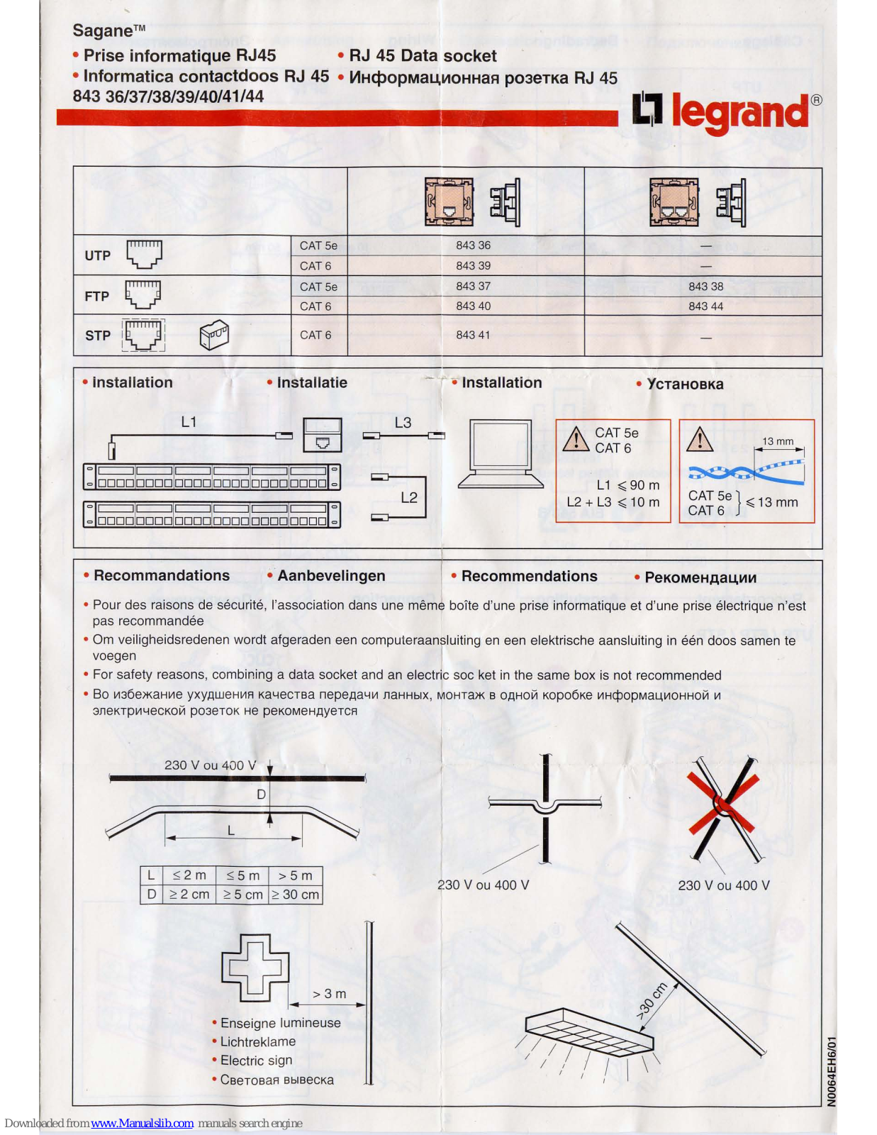 LEGRAND 843 36, 843 37, 843 38, 843 41, 843 44 User Manual