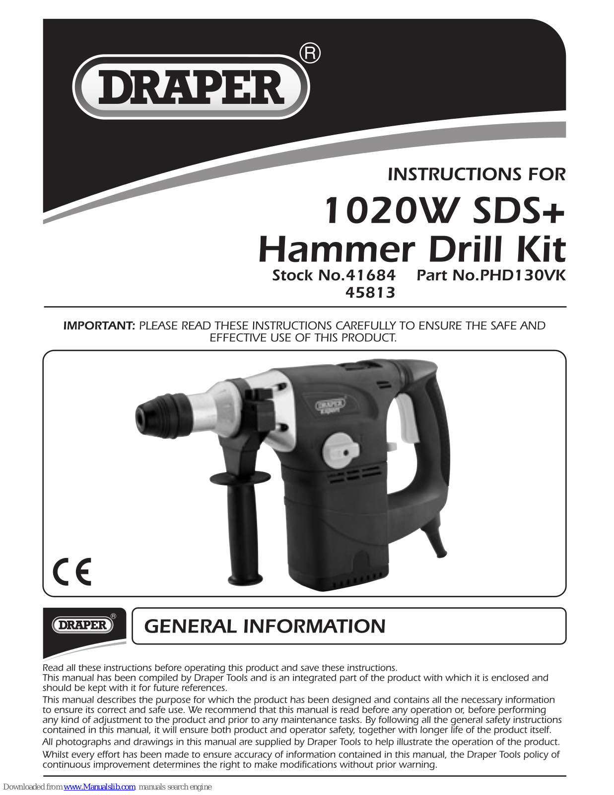 Draper PHD130VK, 41684, 45813 Instructions Manual - ManualMachine.com