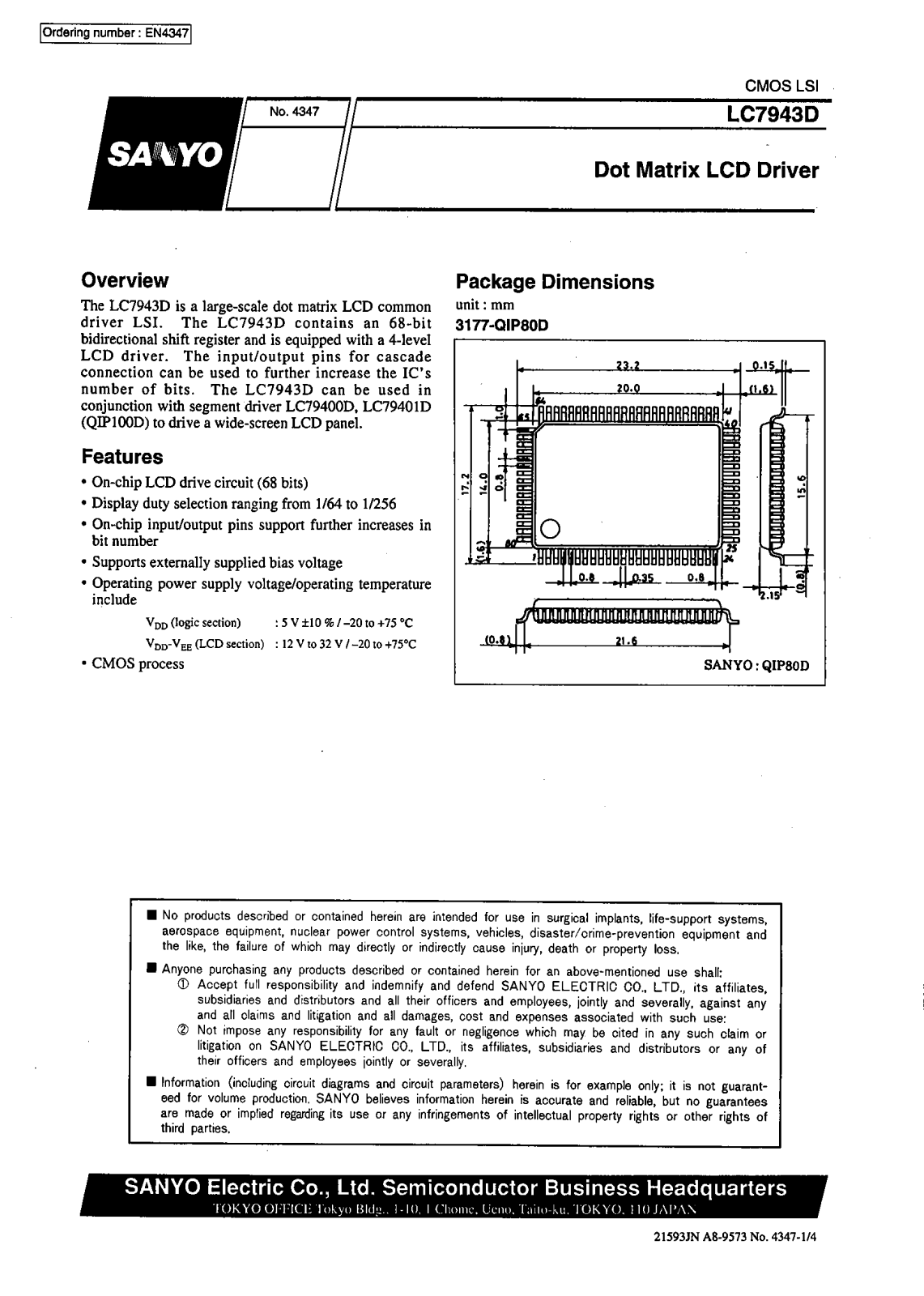 SANYO LC7943D Datasheet