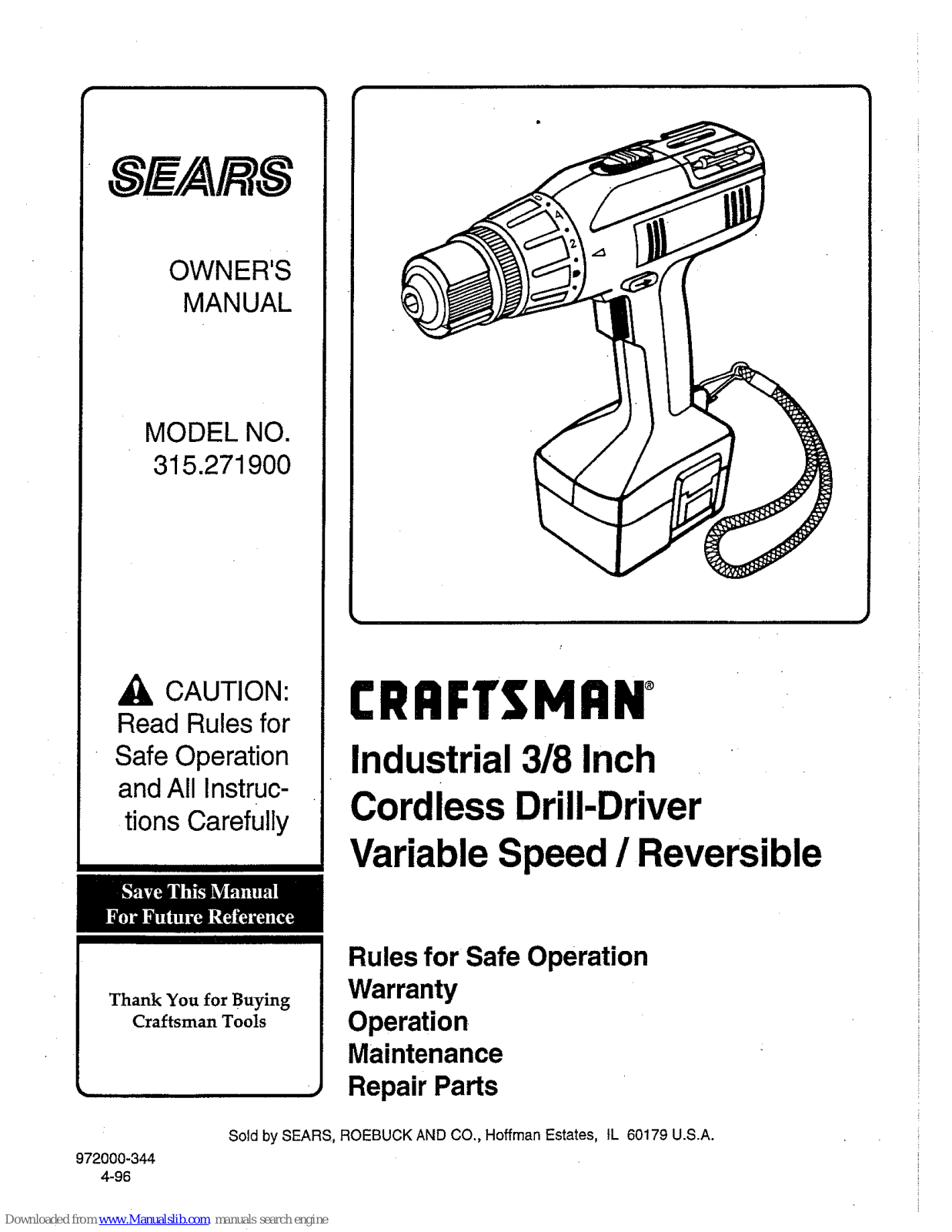 Sears craftsman 315.271900 Owner's Manual