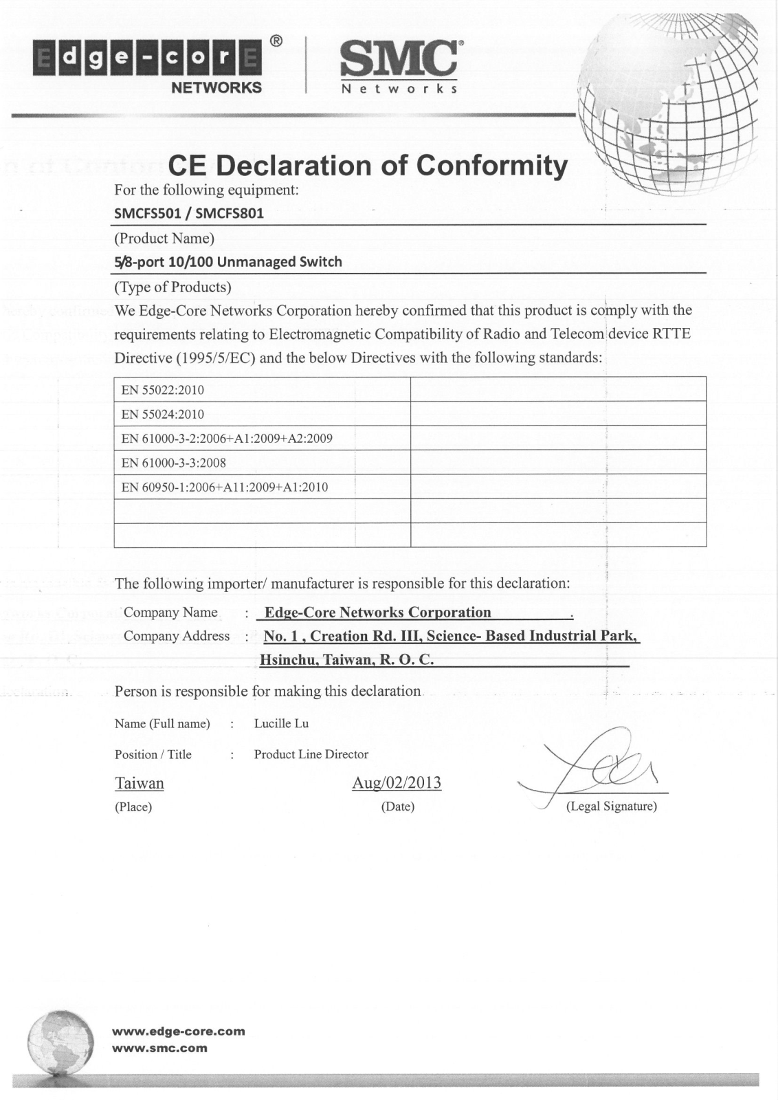 SMC Networks SMCFS501 Certification