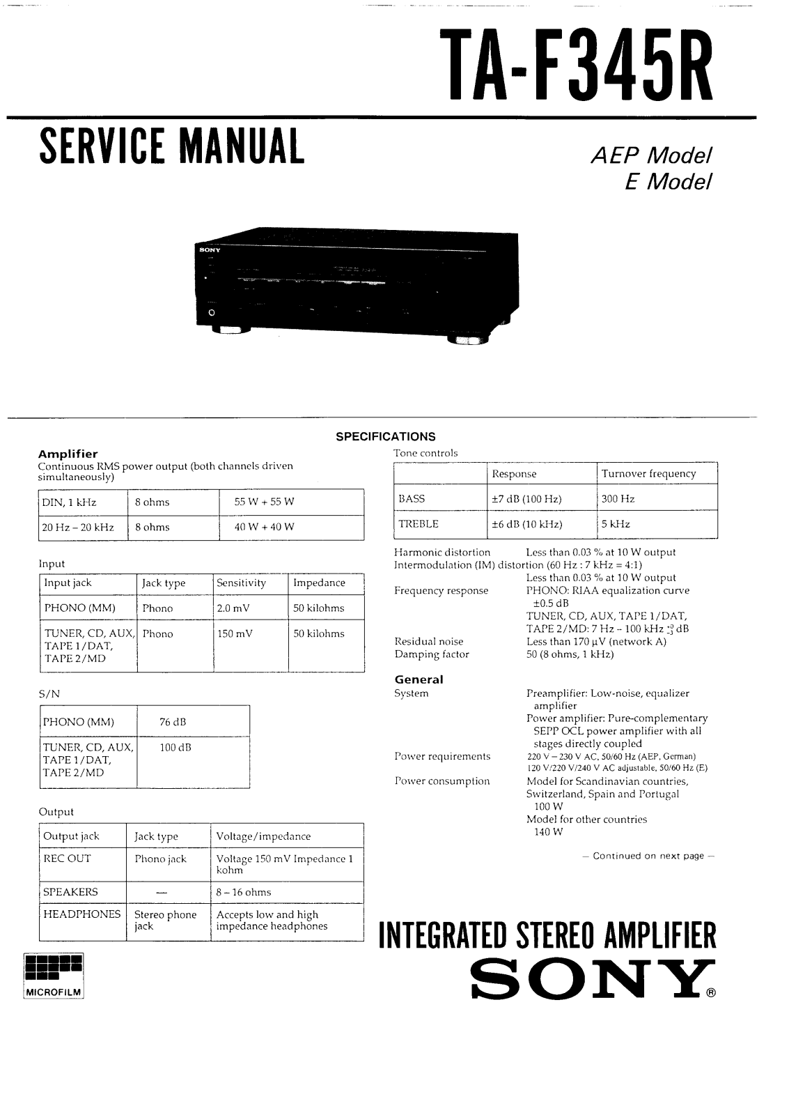 Sony TA-F345R Schematic