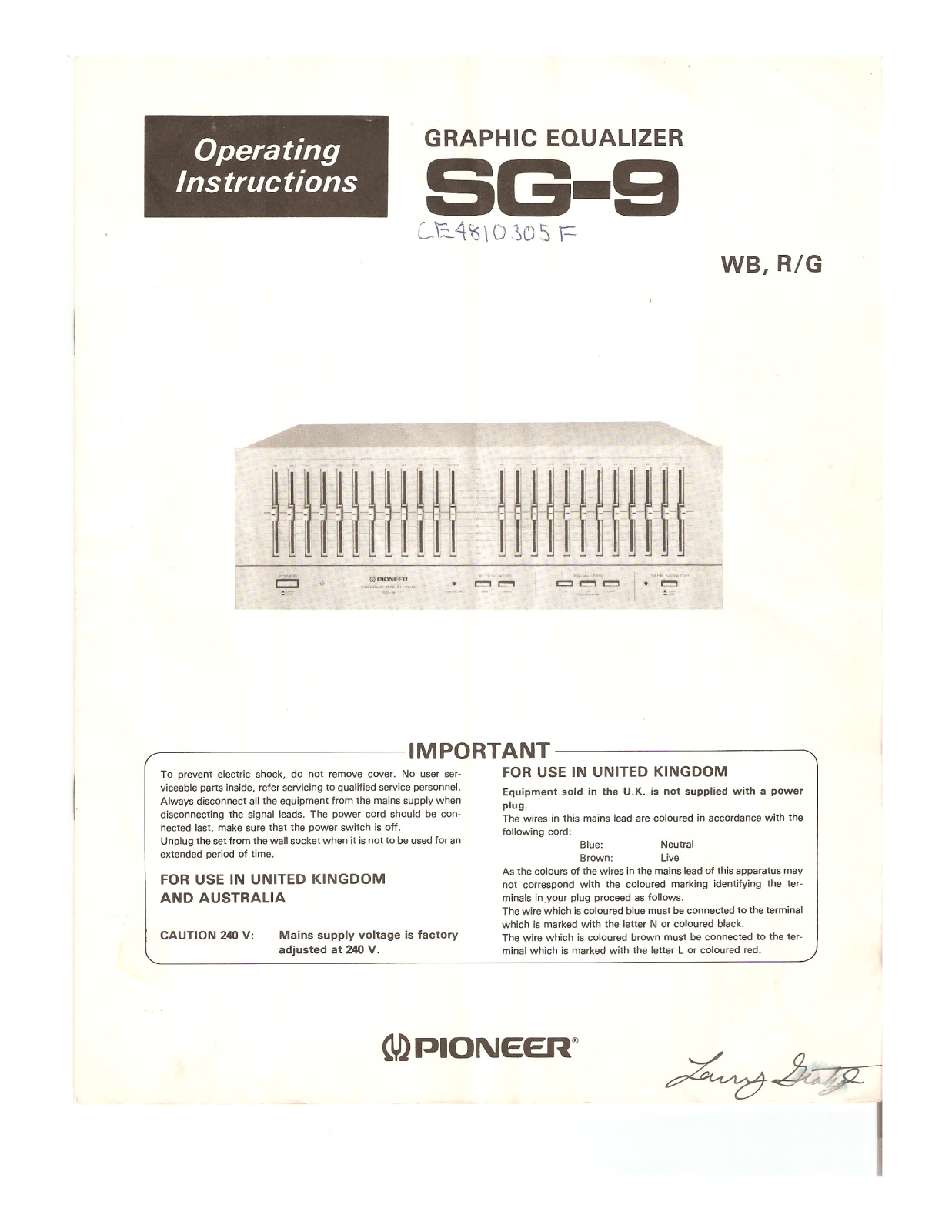 Pioneer SG-9 Owners manual