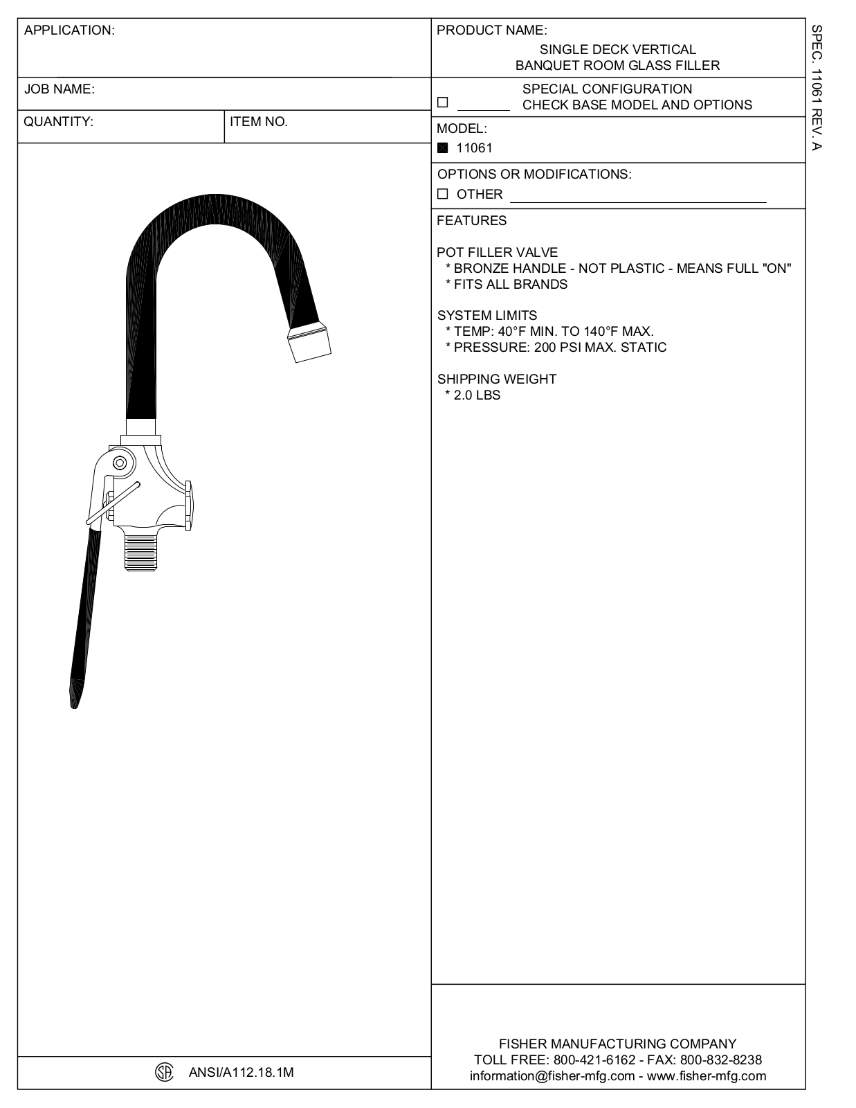 Fisher Manufacturing 11061 User Manual