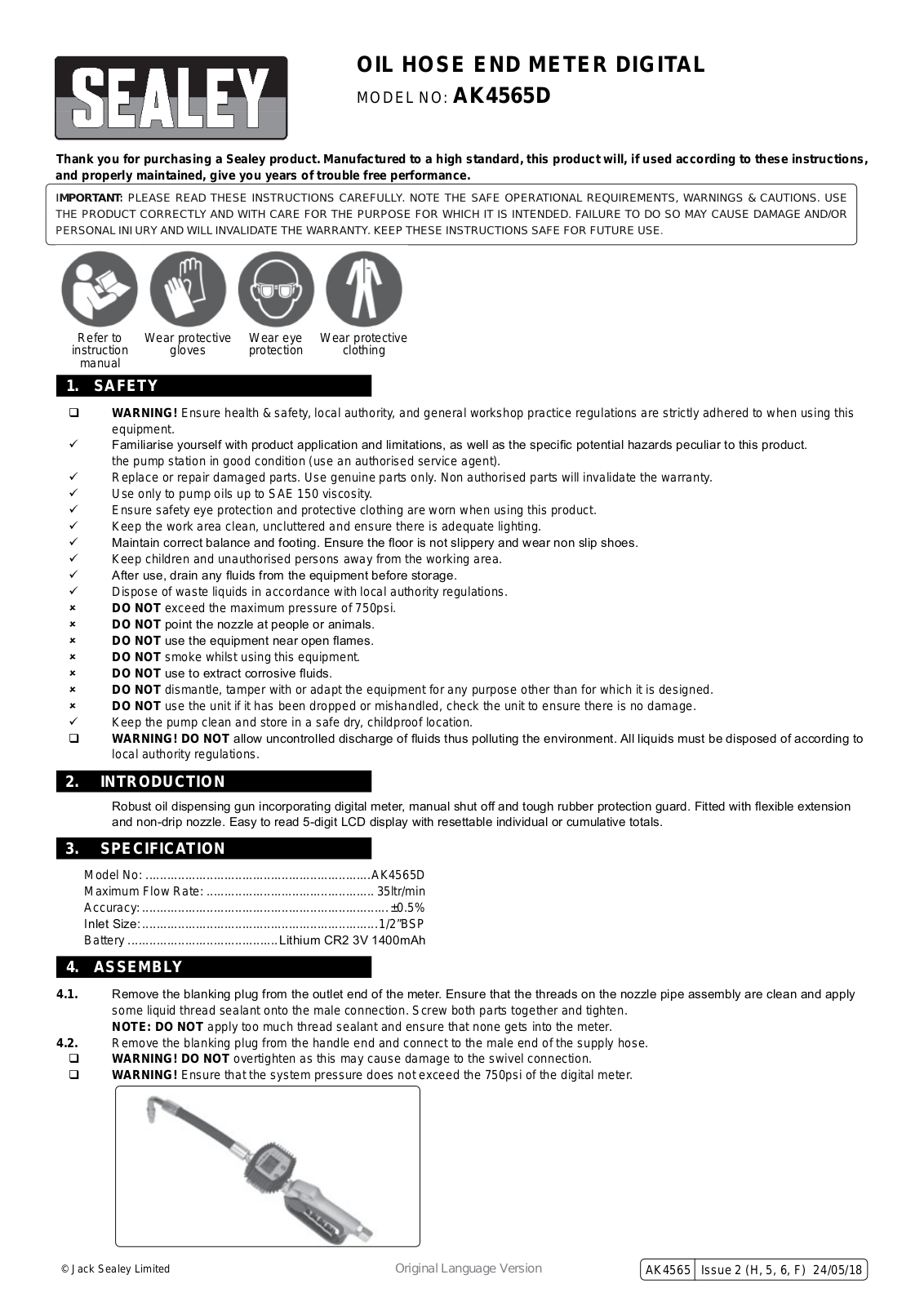 Sealey AK4565D Instruction Booklet