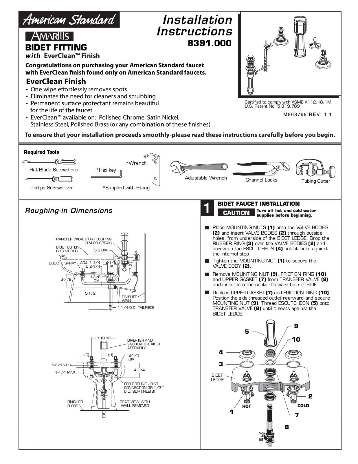 American Standard 8391.000 User Manual