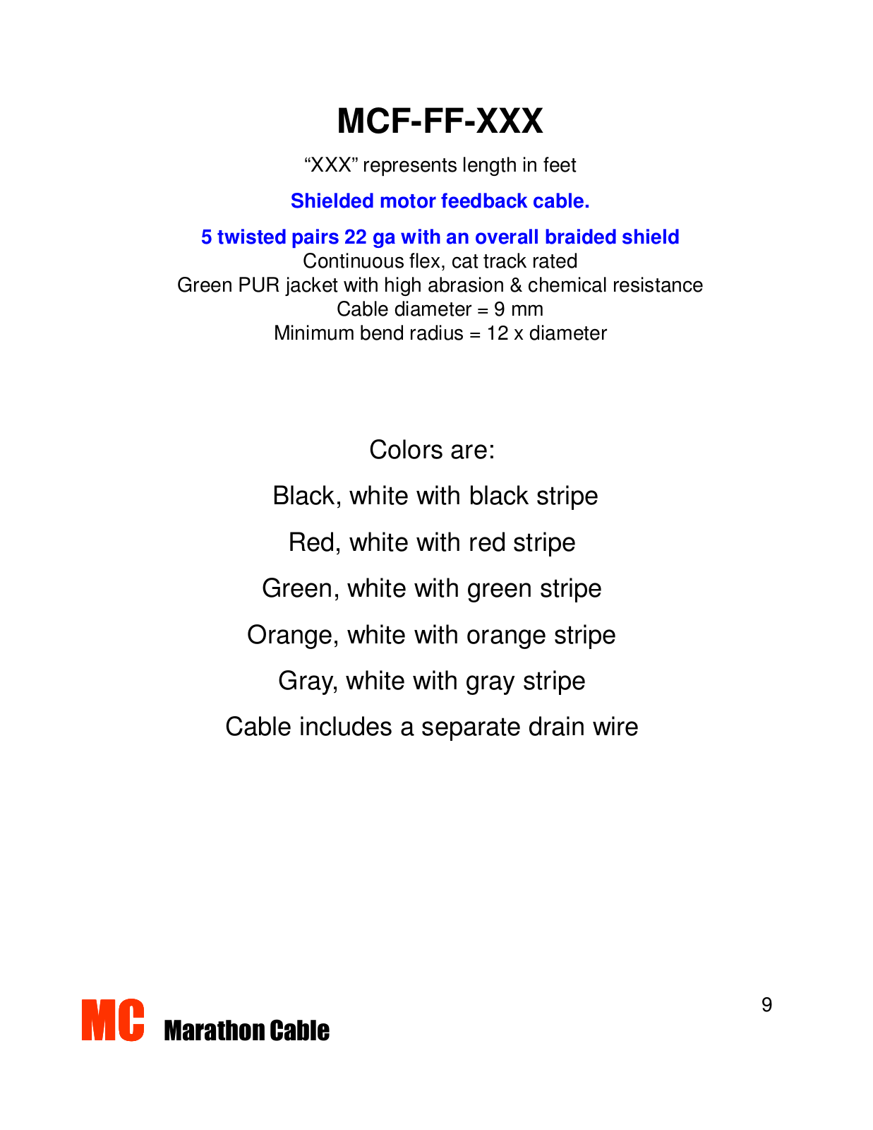 Marathon Cable MCF-FF-XXX Data Sheet
