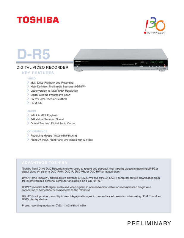 Toshiba DR5 User Manual