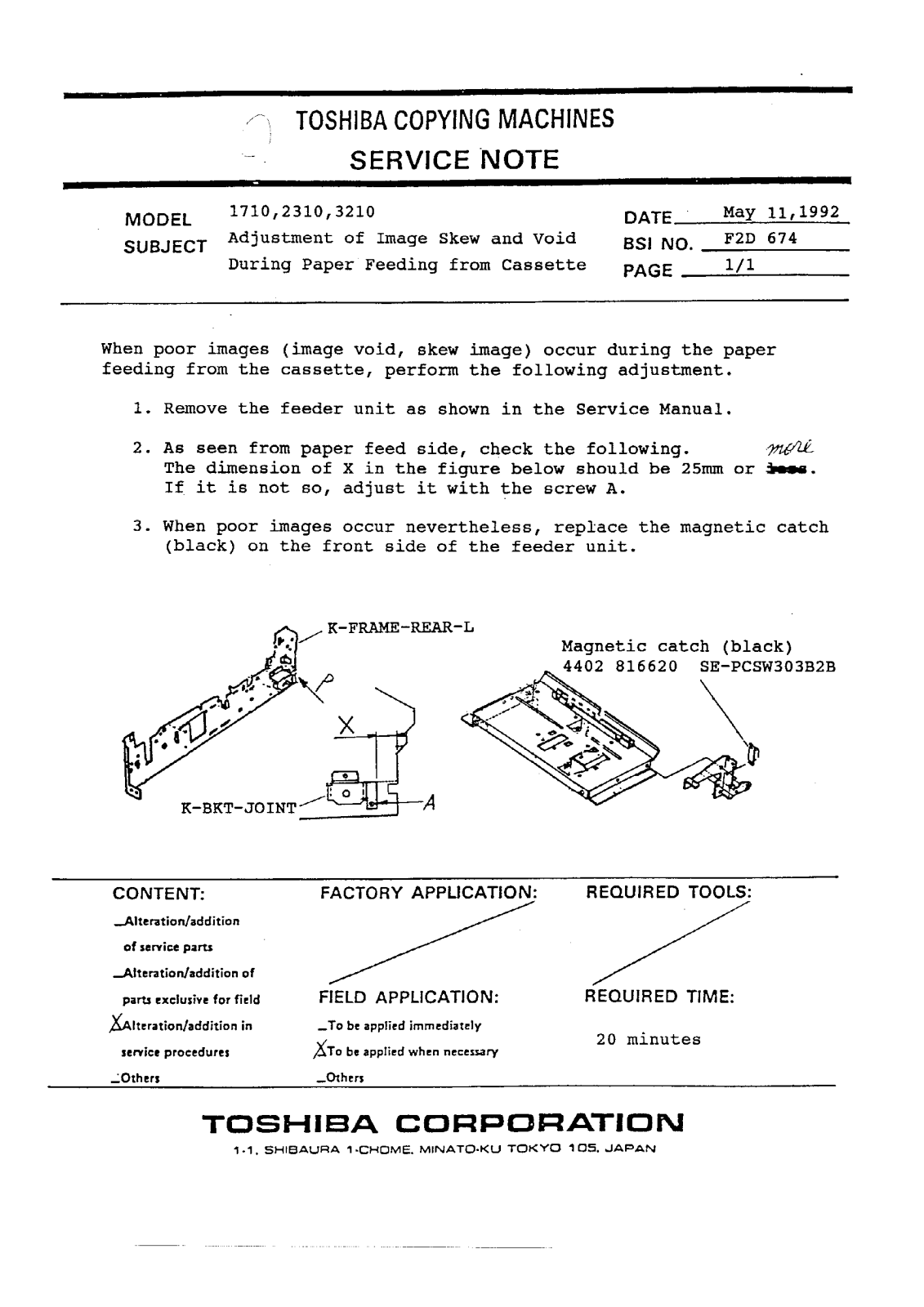 Toshiba f2d674 Service Note