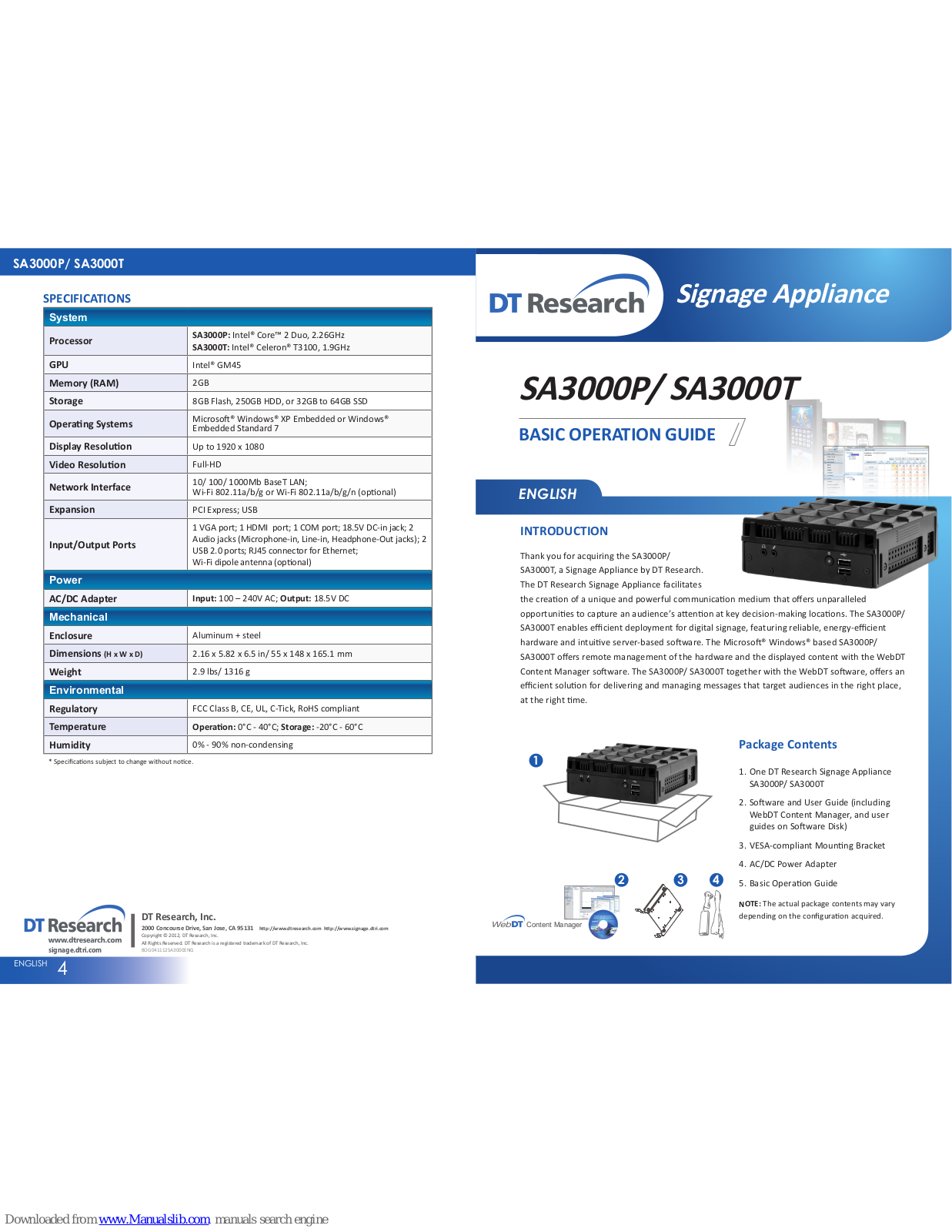 DT Research SA3000P, SA3000T Basic Operation Manual