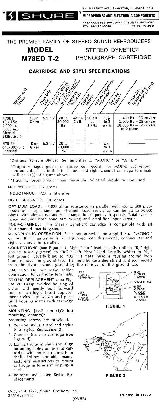Shure M78ED T2 User Guide - ManualMachine.com