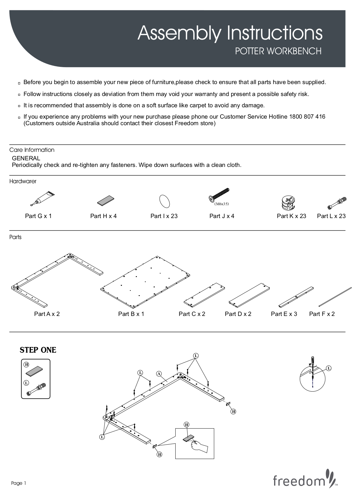 Freedom Potter Workbench Assembly Instruction