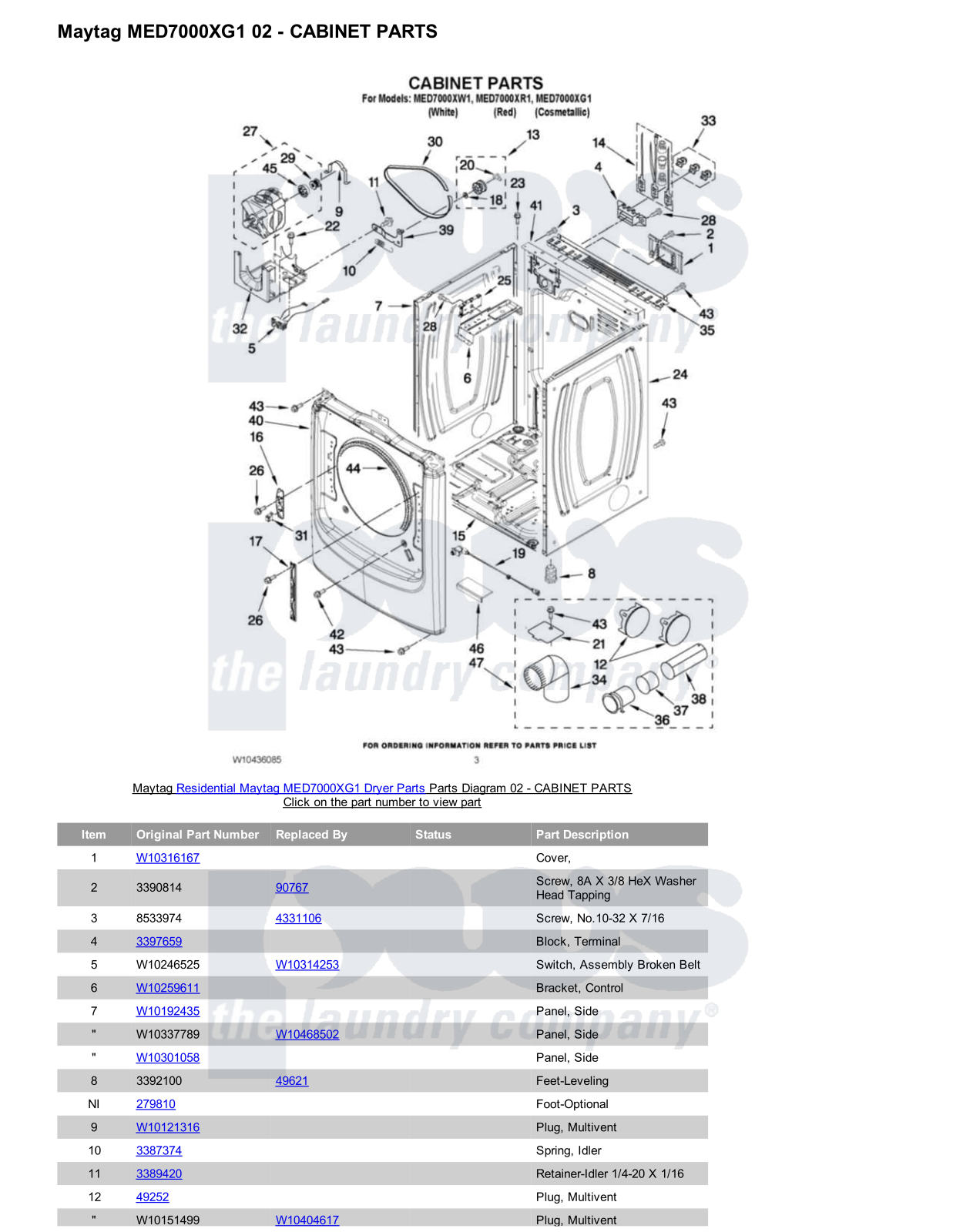 Maytag MED7000XG1 Parts Diagram