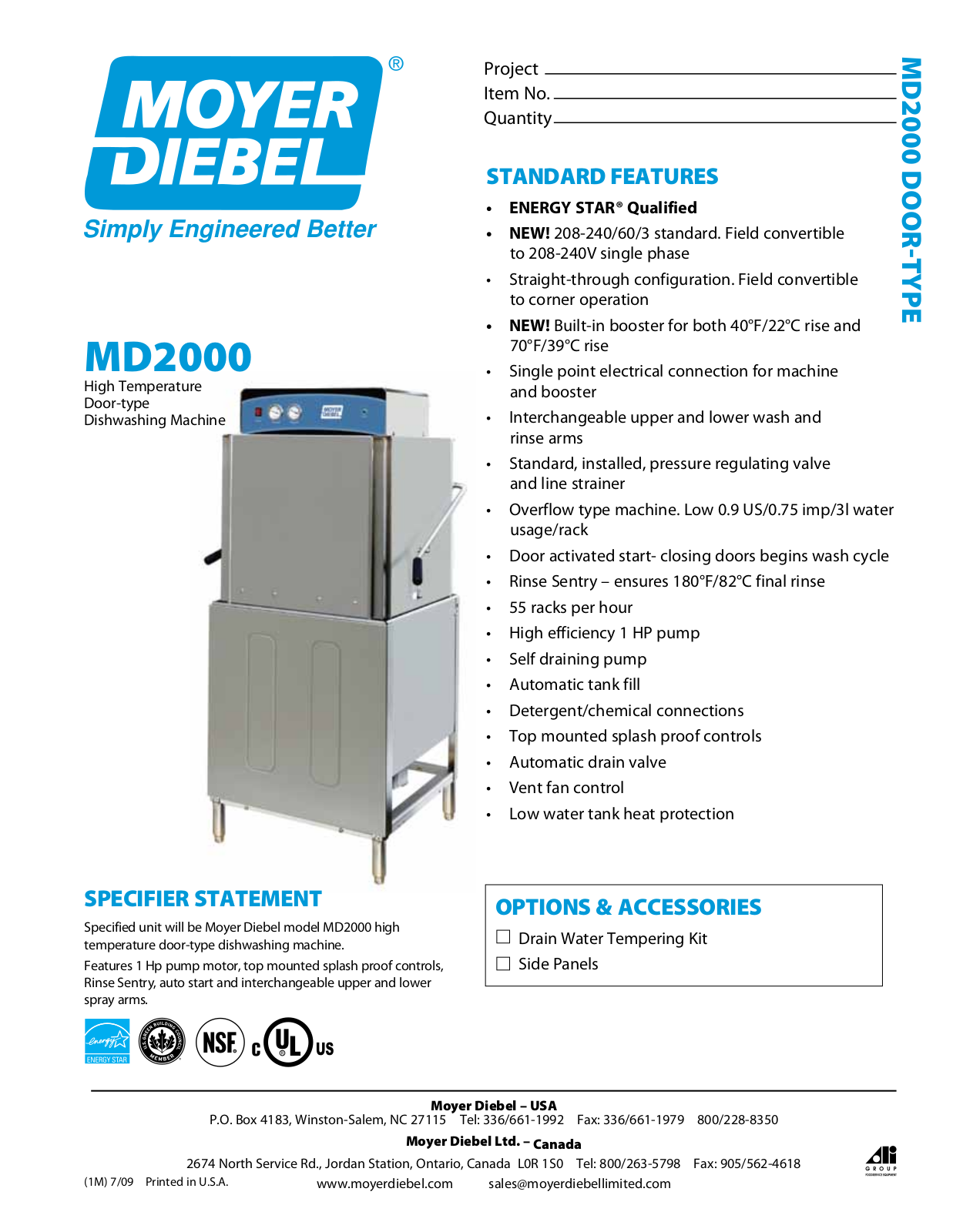 Moyer Diebel MD2000 Specifications